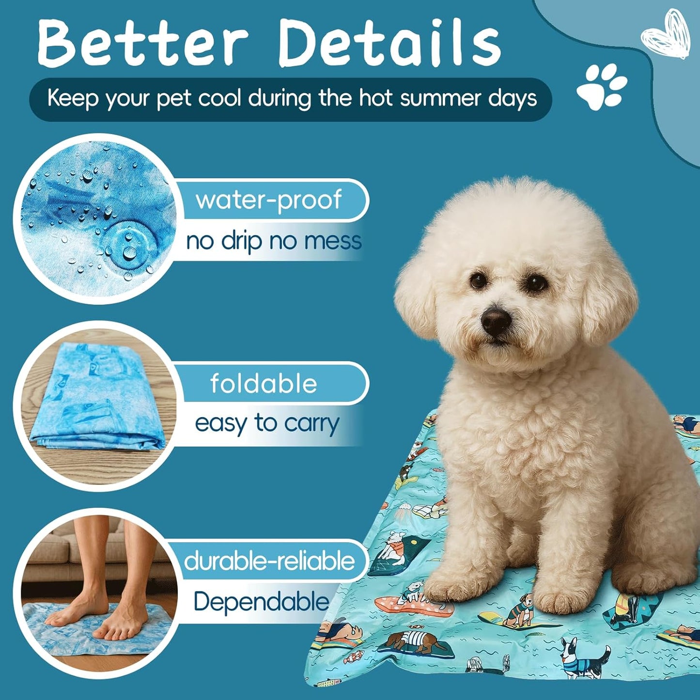 Cooling Pad for Large Dog,Instant Pet Cool Mat,Comfortable Cool Pet Mat for Cat.Portable Dog Bed for Summer. Suitable for Outdoor Summer Crate Pad.Long Time Cooling.Animal(Size-XL 23.6 * 35.4in)