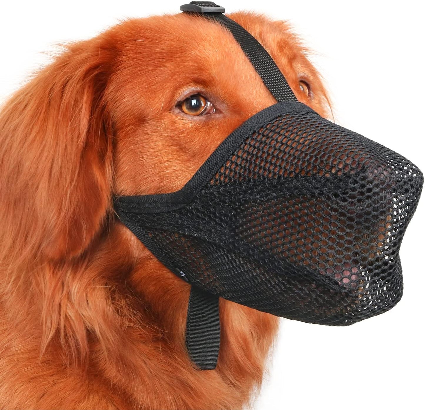Mayerzon Dog Muzzle, Patented Soft Mesh Muzzle for Small Medium Large Dogs for Scavenging Biting Licking and Chewing, Allows to Pant and Drink (XL, Black)
