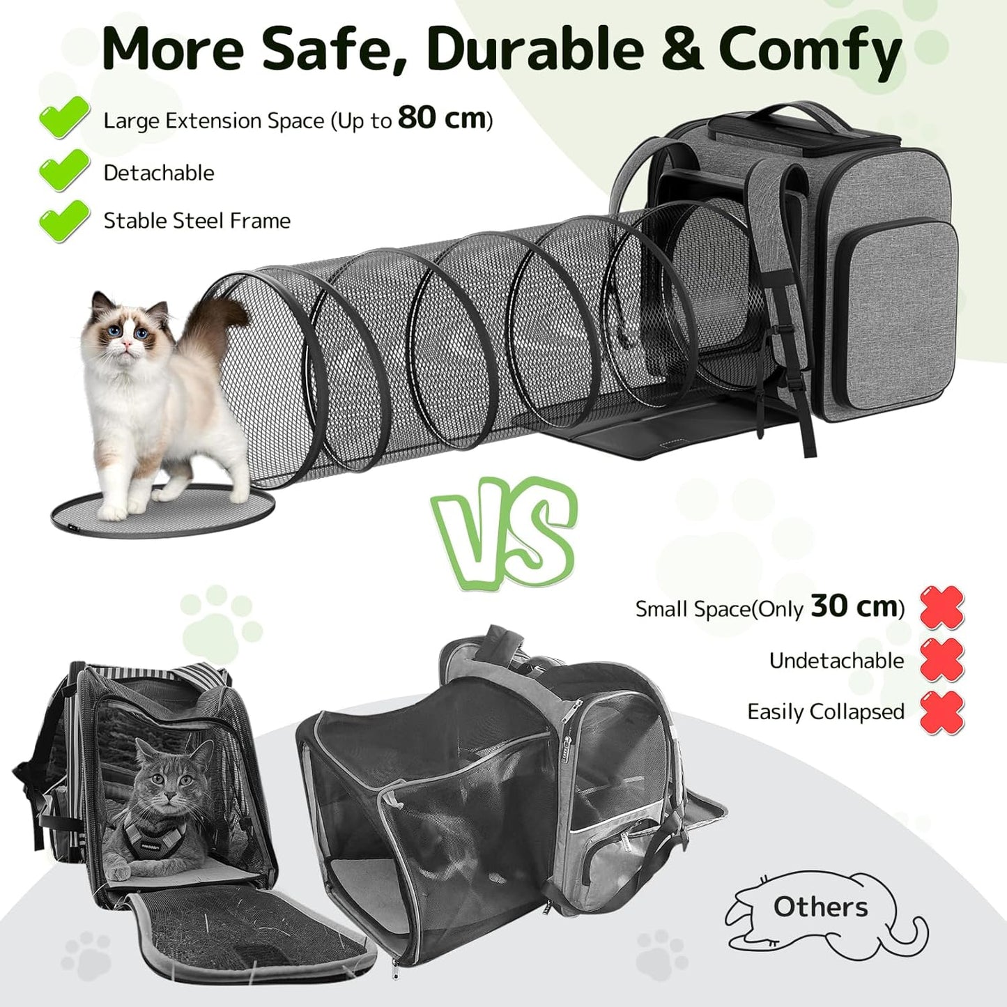 Pawtners Cat Carrier Backpacks Expandable Cat Backpack with Breathable Mesh, Pet Carrier Backpack for Cats Small Dogs Puppies Up to 18 Lbs, Dog Carrier Backpack for Travel Hiking Camping Outdoor
