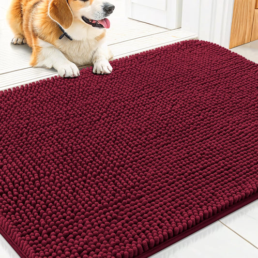 Smiry Dog Door Mat for Muddy Paws 30x20, Absorbs Moisture and Dirt Doormat, Non-Slip Washable Quick Dry Chenille Front Door Mat Indoor Entrance, Entryway Carpet for Inside Floor, Burgundy