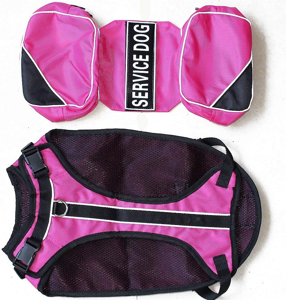 Serijoars Dog Vest Harnesses with Saddlebag Backpack for Camping & Travel - Reflective Hound Hiking Backpack Saddle Bag - Lightweight Vest Harness for Medium & Large Dogs (Hot Pink, M)
