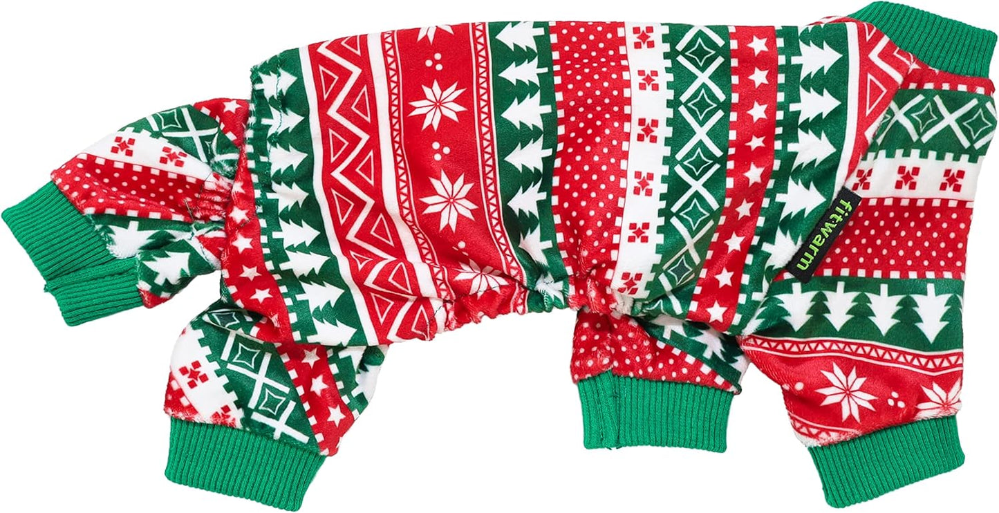 Fitwarm Dog Christmas Outfit, Holiday Pet Clothes for Small Dogs Boy Girl, Festive Pajamas with Feet, Puppy Onesie, Red, Green, XXL