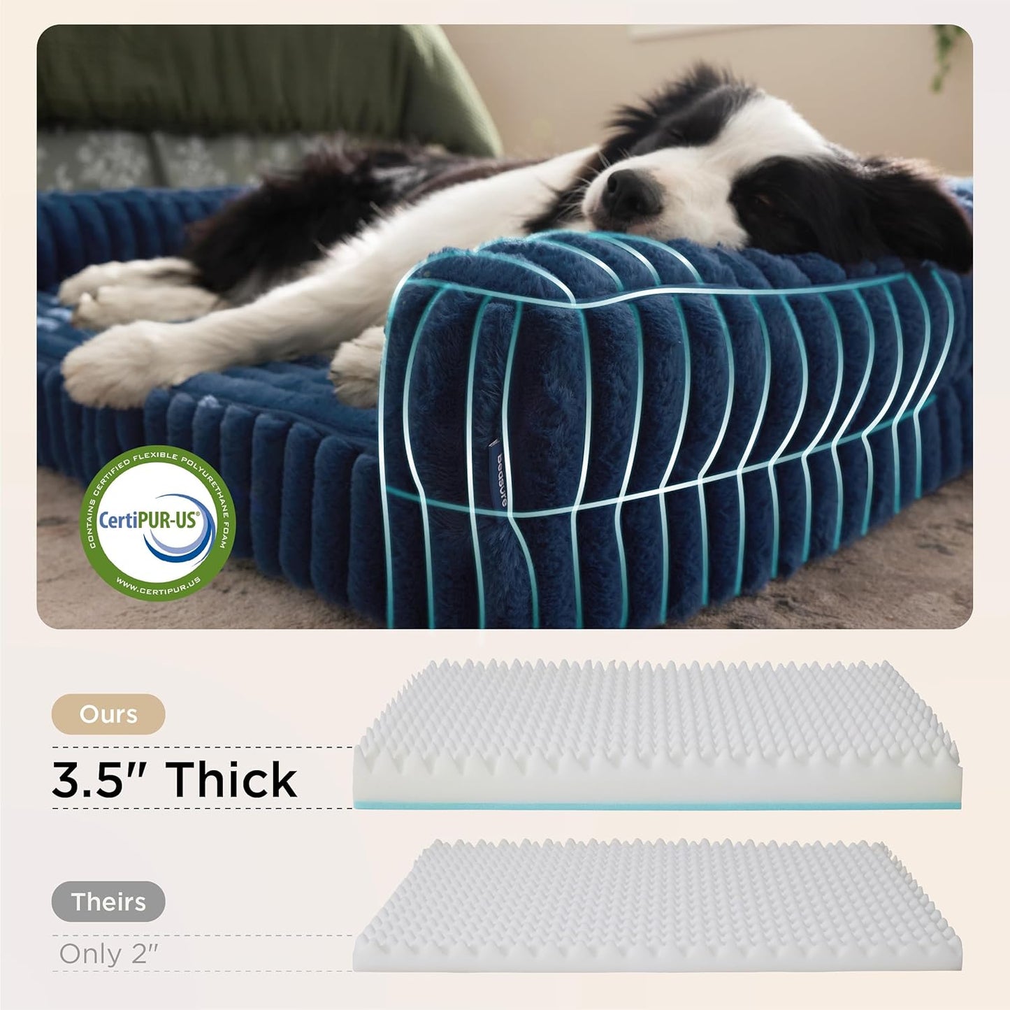 Bedsure Orthopedic Dog Beds for Extra Large Dogs, Waterproof Memory Foam XL Pet Bed with Sides, Non-Slip and Egg-Crate Foam Big Dog Couch Sofa with Washable Removable Corduroy Cover, Blue