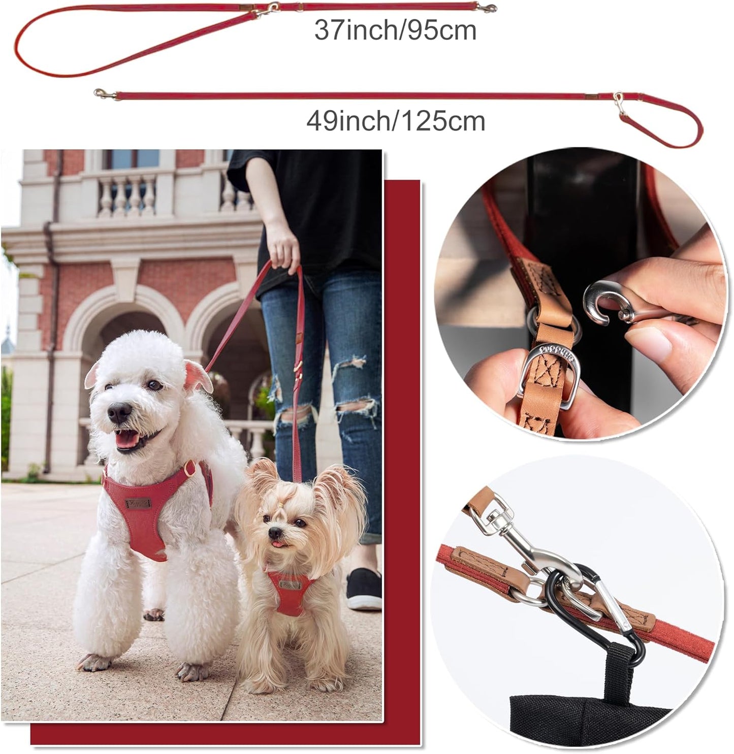 Puppytie No Pull Small Dog Harness with Multifunction Dog Leash,Lightweight Soft Adjustable No Choke Escape Proof Pet Harness Vest Pet Harness Vest,red Hawthorn,S