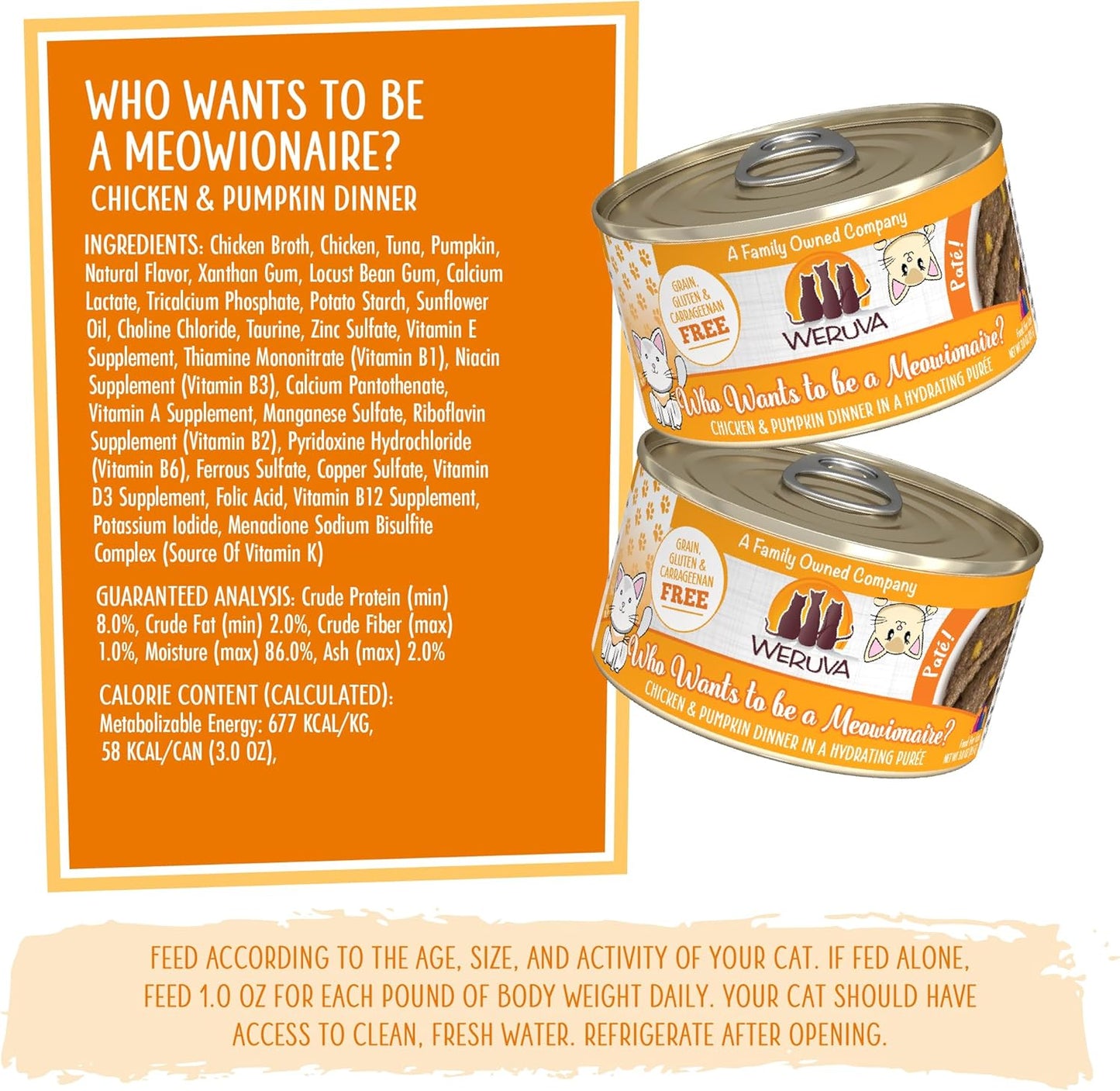 Weruva Wet Cat Food, Who Wants to be a Meowionaire with Chicken and Pumpkin Pate, 3oz Can, Pack of 12