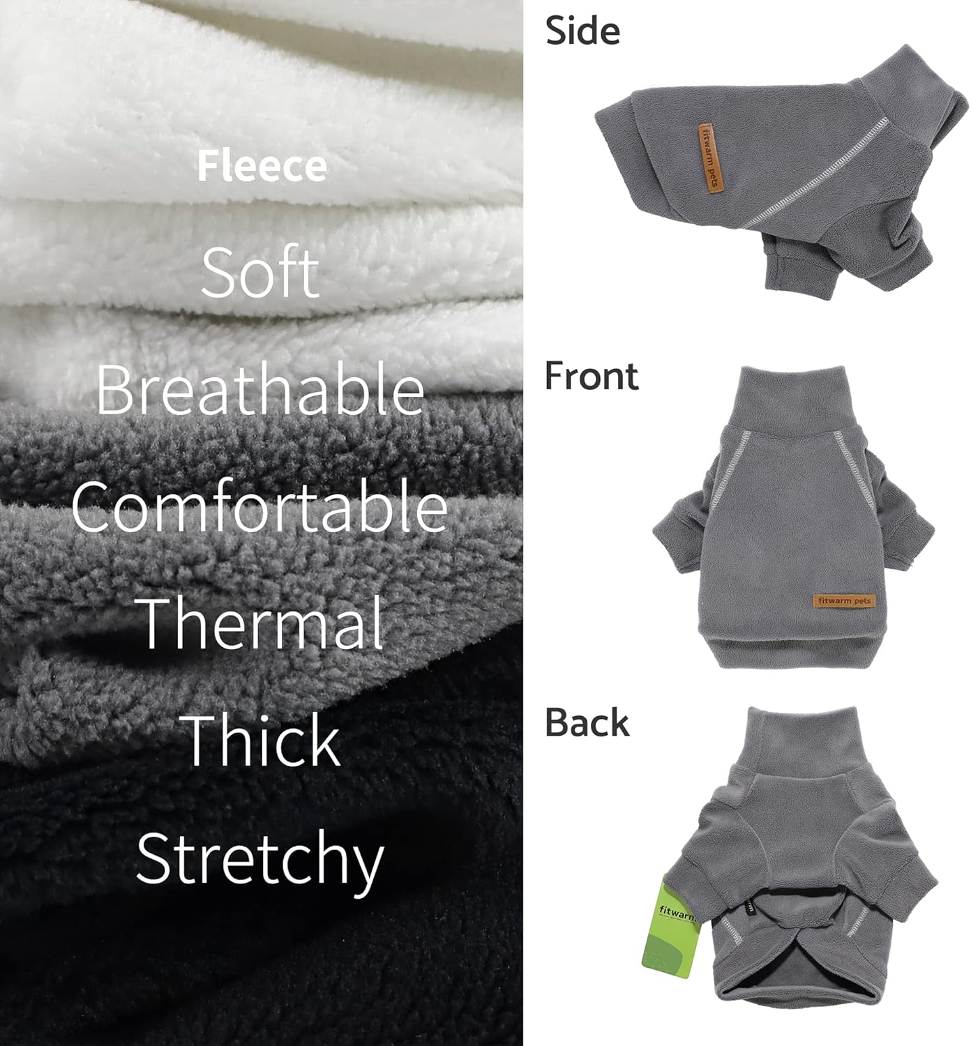 Fitwarm 3 Pack Classic Fleece Dog Sweater, Dog Winter Clothes for Small Dogs Boy Girl, Pet Pullover Jumper, Cat Apparel, Black, Grey, White, Large