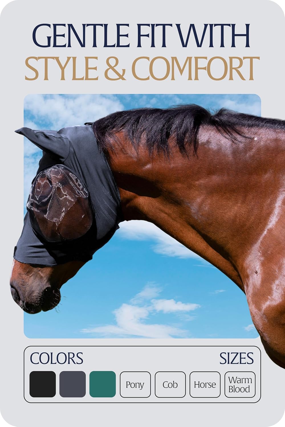 Equinavia Bug Out Fly Mask | Against Flies, Insects, UV Rays - Carbon Grey - Horse