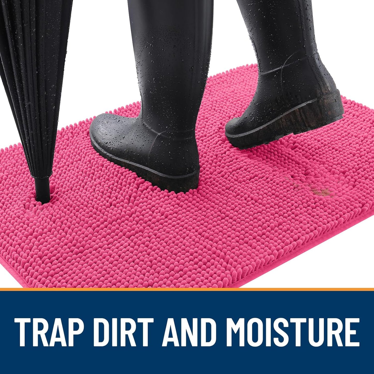 OLANLY Dog Door Mat for Muddy Paws 48x30, Absorbs Moisture and Dirt, Absorbent Non-Slip Washable Doormat, Quick Dry Chenille Mud Mat for Dogs, Entry Indoor Entryway Carpet for Inside Floor, Hot Pink