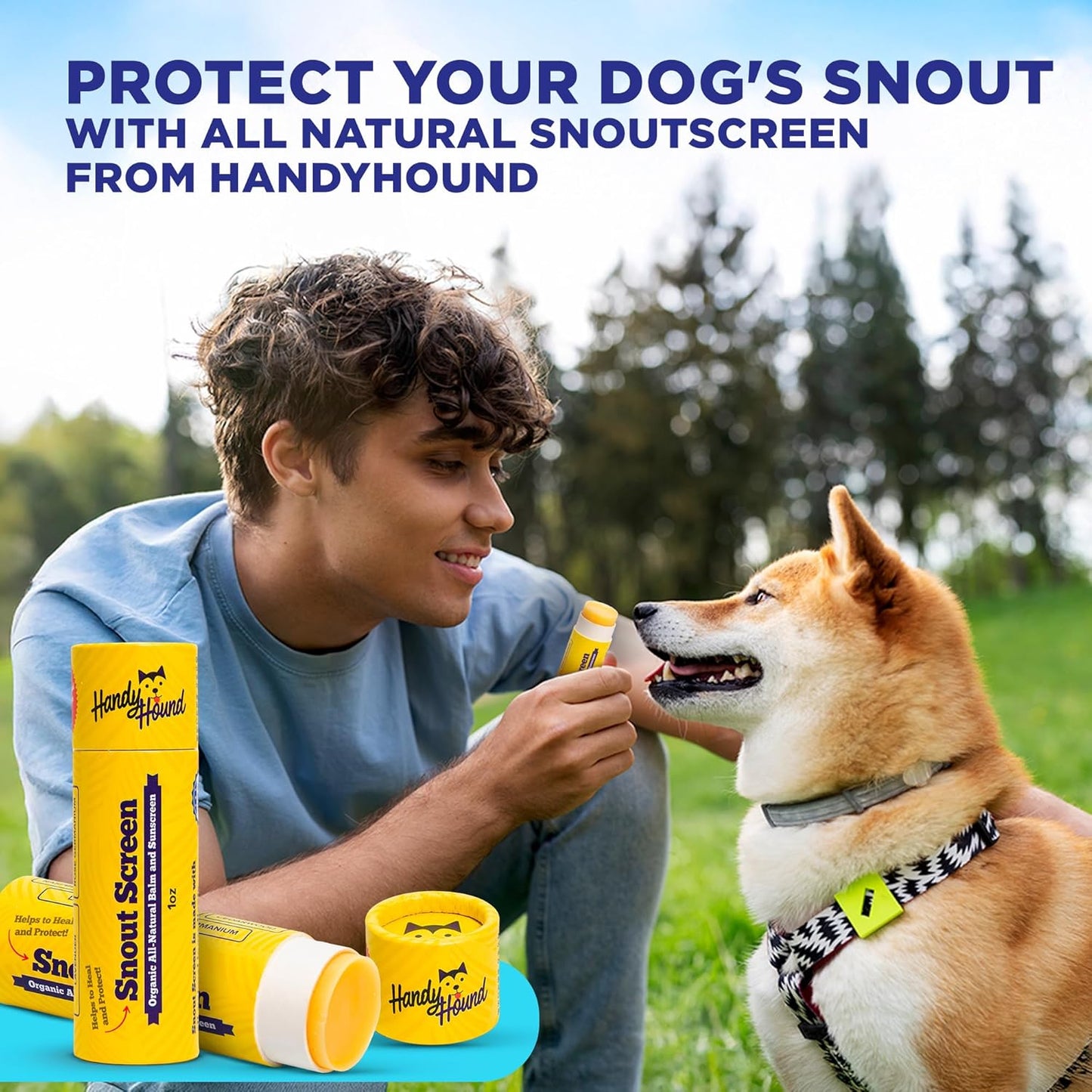 Handy Hound SnoutScreen Dog Paw Balm and All-Natural Dog Nose Balm for Dry, Cracked Skin, Dog Itching Skin Relief, Dog Sunscreen, Vet Recommended, Made in USA, Protects Against UVB and UVC Rays, 1 oz