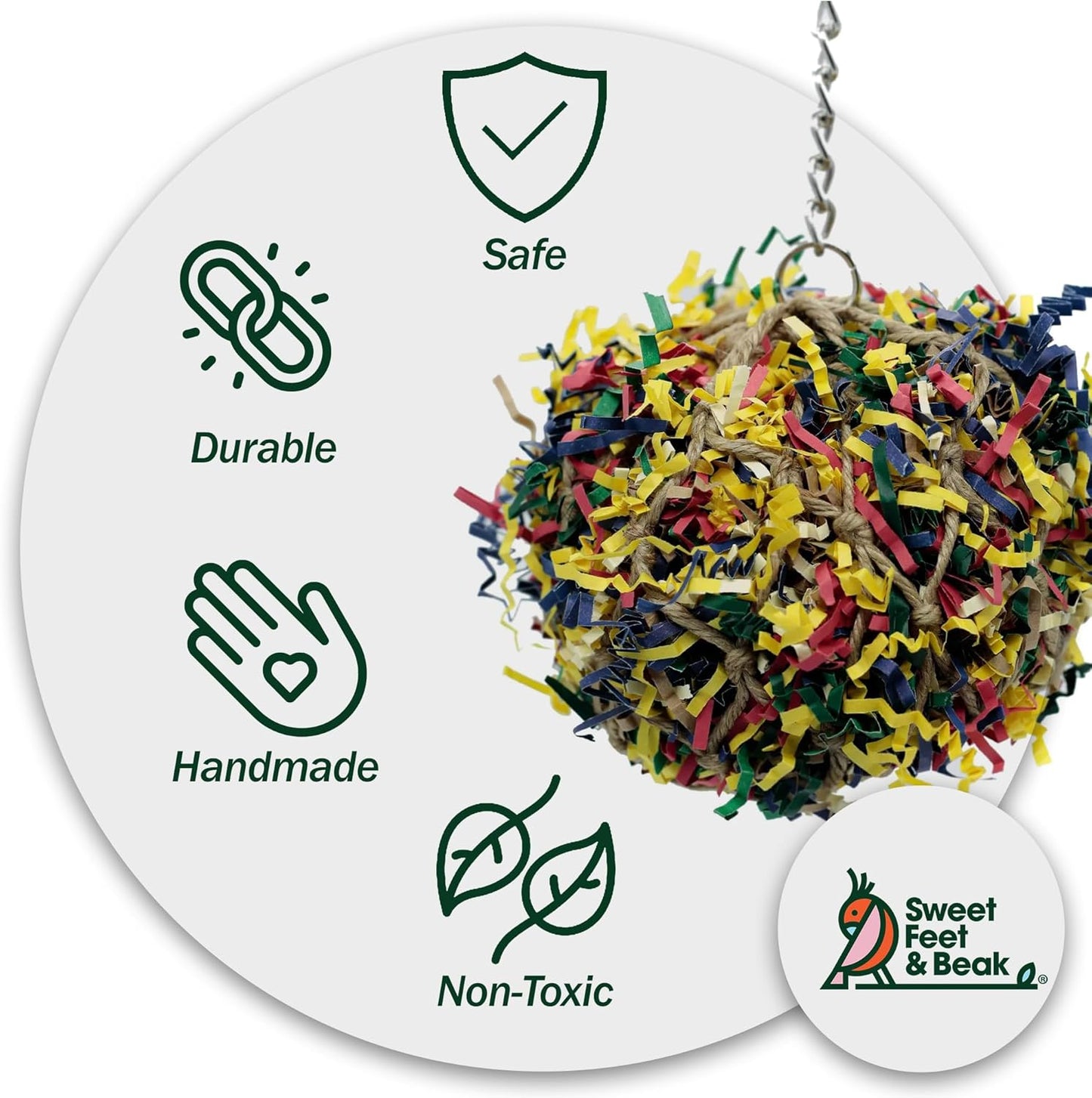 Super Shredder Ball - Bird Cage Accessories to Keep Your Bird Busy Foraging for Hidden Treasures - Non-Toxic, Easy to Install Bird Foraging Toys for Small Sized Birds - 3 Inch