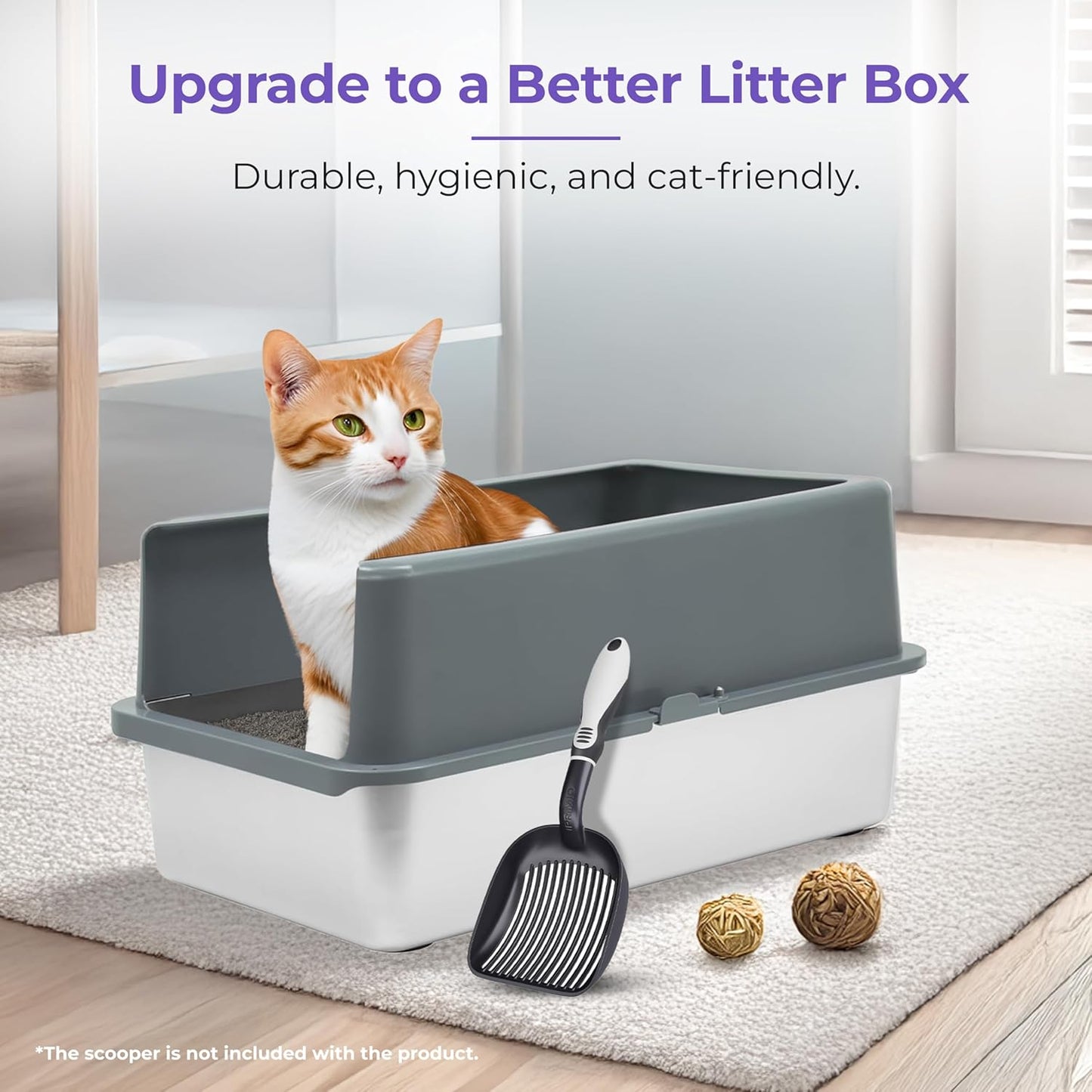 iPrimio - Stainless Steel Enclosed Litter Box for Cats - Easy to Clean - Includes High-Sided Litter Box, Scooper for Extra Scatter Protection - Medium Size for Big Cats - 20 x 14.2 x 6 in