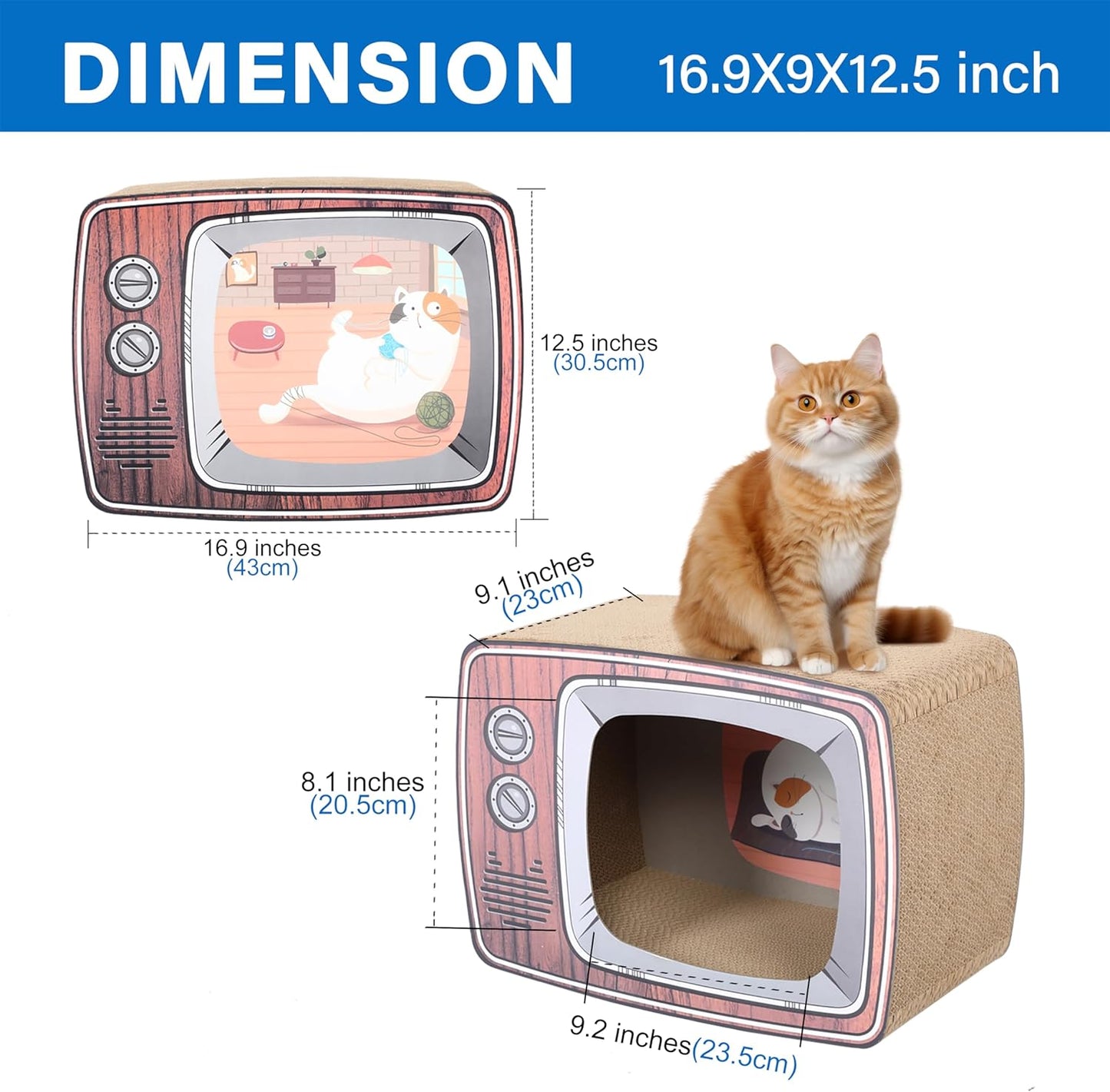 TV Cat Scraper - Durable Cat Leisure Bed - Indoor Scraper and Play House - Corrugated Toy Cat Birthday - 16.9L*12.5W*9H