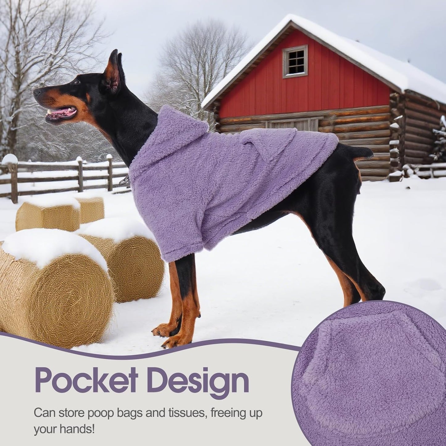 IDOMIK Fuzzy Dog Sweater with Adjustable Hood, Warm Fleece Dog Sweater Hoodie with Harness Hole & Pocket, Pullover Sweaters for Small Dogs, Fuzzy Hooded Sweatshirt for Fall Winter Christmas,Purple,S