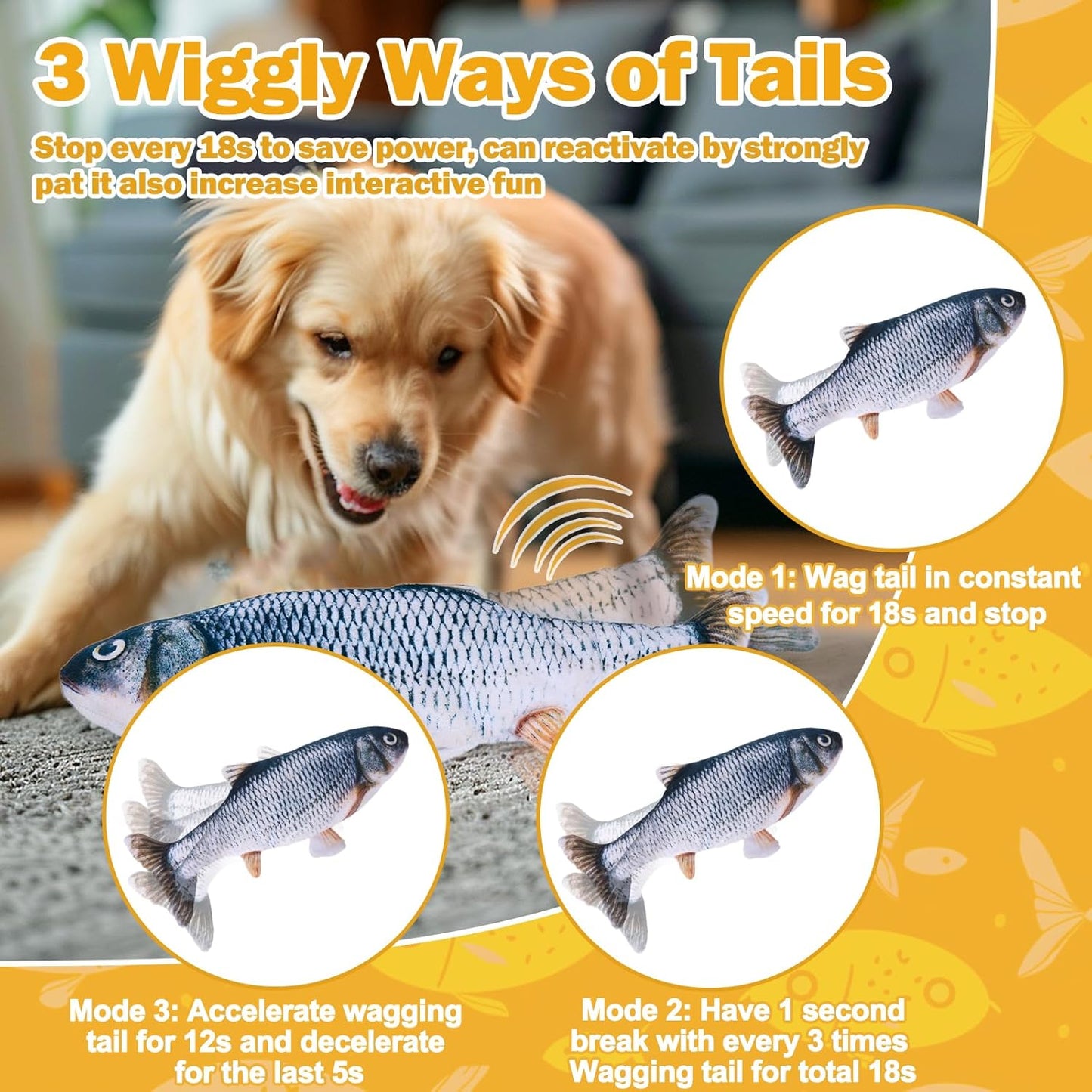 Interactive Dog Toys - Upgrade Flopping Fish Dog Toy to Keep Them Busy, Touch Activated Moving Dog Toys for Small / Medium / Large Puppy Enrichment, Rechargeable Pet Toys Plush, Squeaky Dog Toys