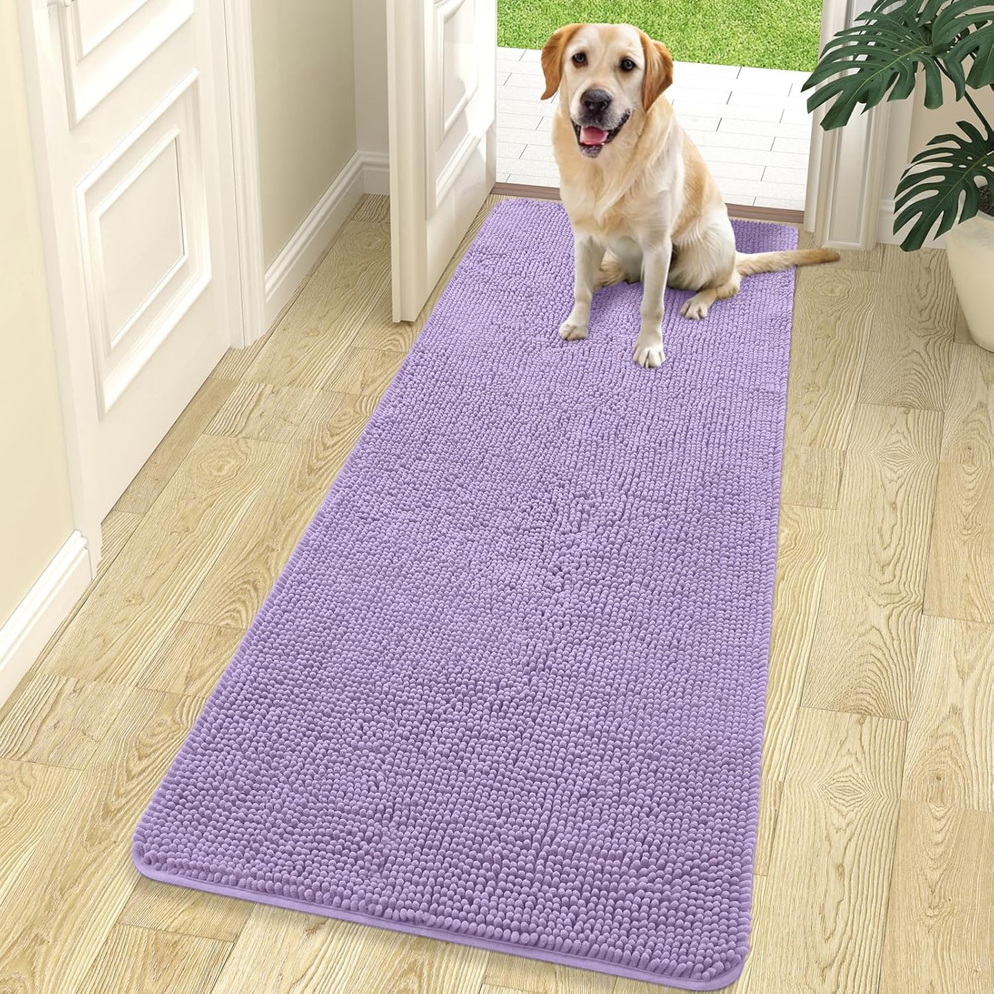 OLANLY Dog Door Mat for Muddy Paws 70x24, Absorbs Moisture and Dirt, Absorbent Non-Slip Washable Doormat, Quick Dry Chenille Mud Mat for Dogs, Entry Indoor Entryway Carpet for Inside Floor, Lavender