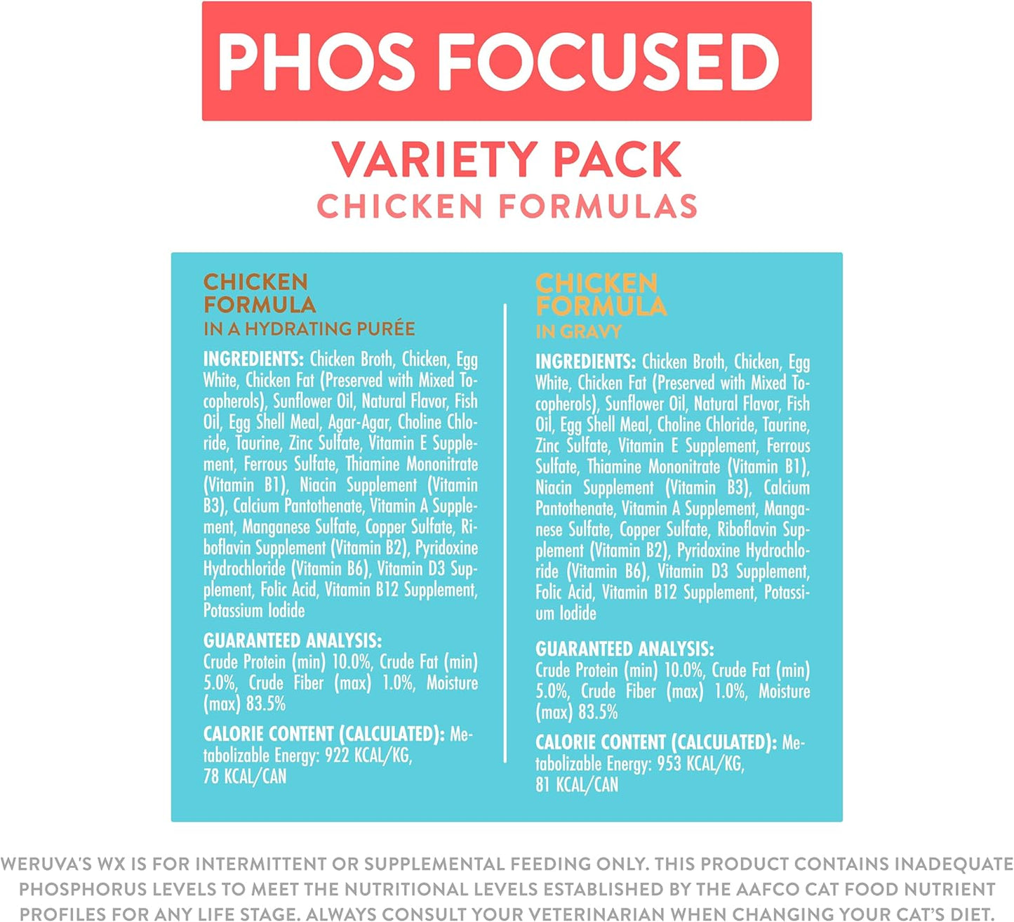 Weruva Wx Phos Focused, Chicken Formulas Variety Pack, 3oz Can (Pack of 12)