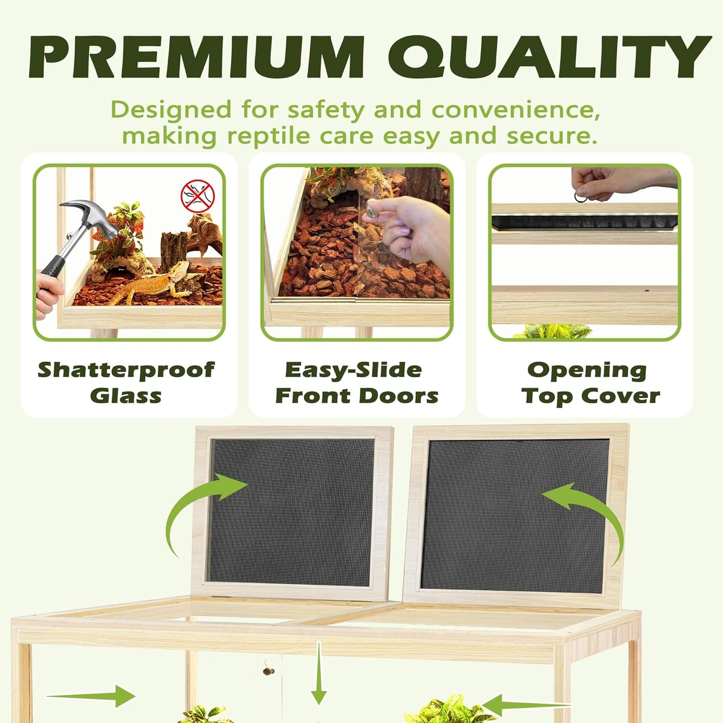 PROLEE Bearded Dragon Tank with Leg,Tempered Glass Lizard Tanks and Reptile Enclosure,Up to 78 Gallon Reptile Tank with Metal Mesh and Lockable Door for Snakes,Chameleon (Oak, 78Gallons,48inch)