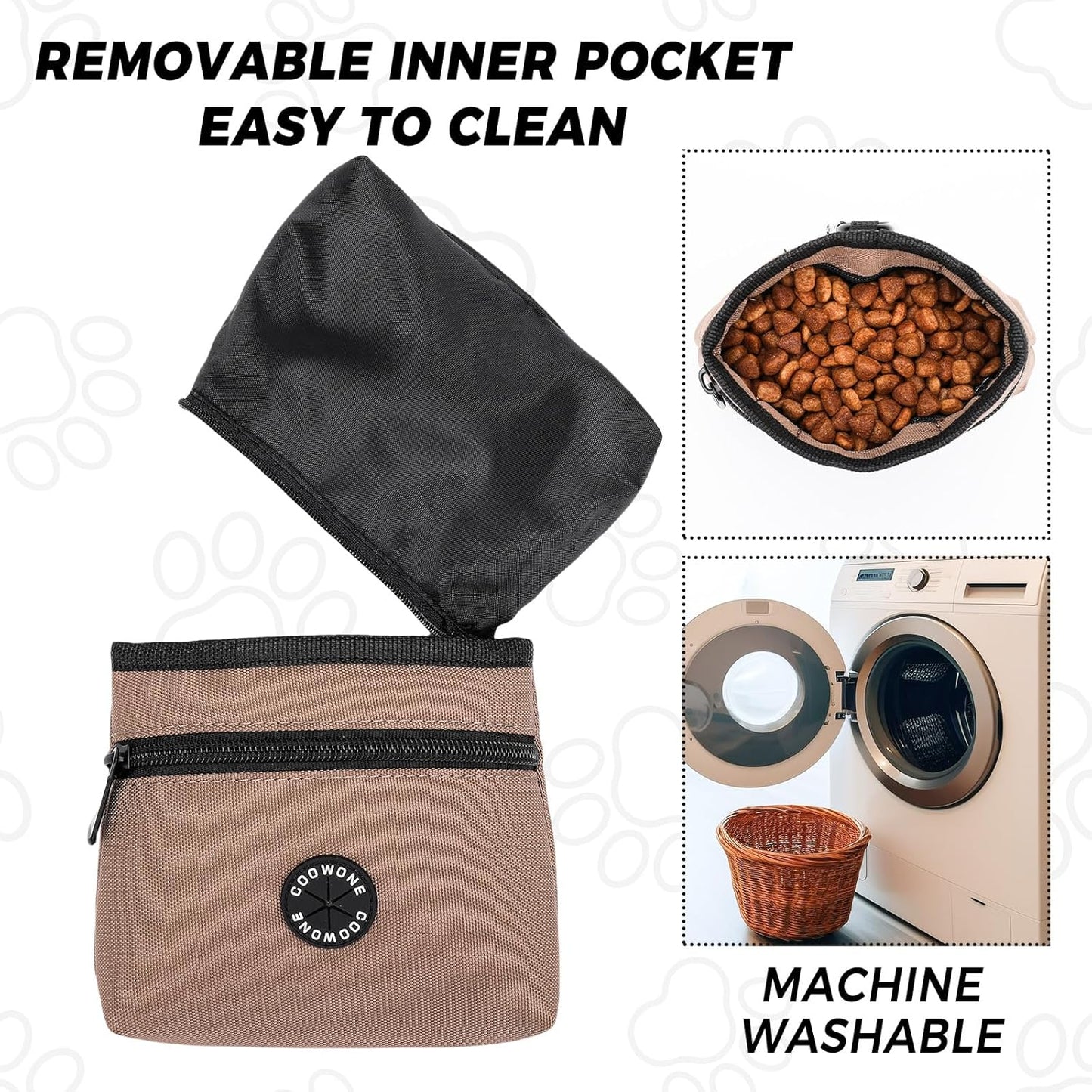 COOWONE Dog Treat Pouch with Pet Training Clicker, Detachable Dog Puppy Training Treat Bag, 900D Oxford Cloth Magnetic Closure Small Dog Walking Bag for Travel or Outdoor Use (Coffee)