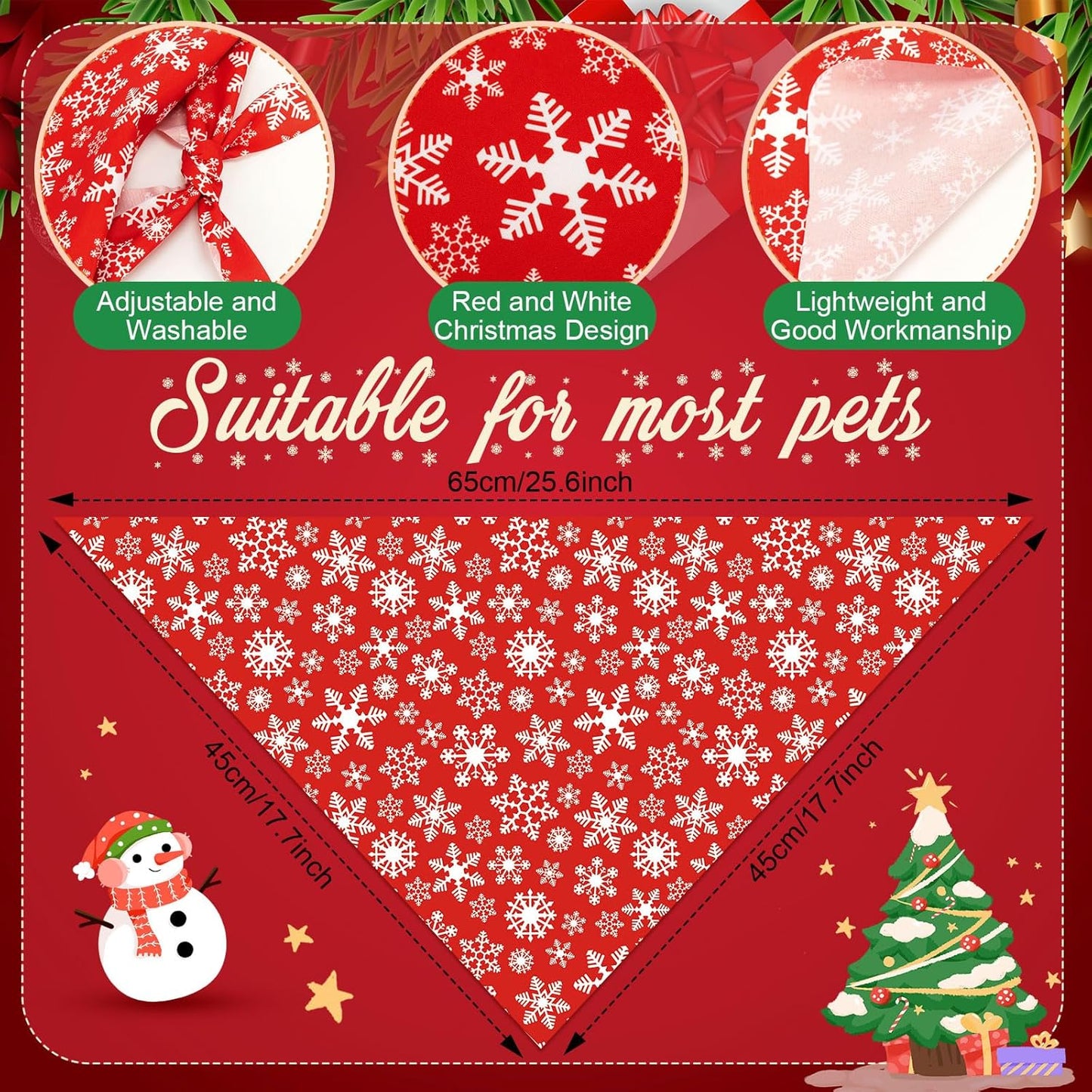 Abbylike 200 Pcs Christmas Dog Bandanas Bulk Xmas Red and White Bandanas for Dogs Triangle Kerchief Bibs Scarf Set for Pet Christmas Costume Photo Props Accessories Pet Shops, 25 Styles