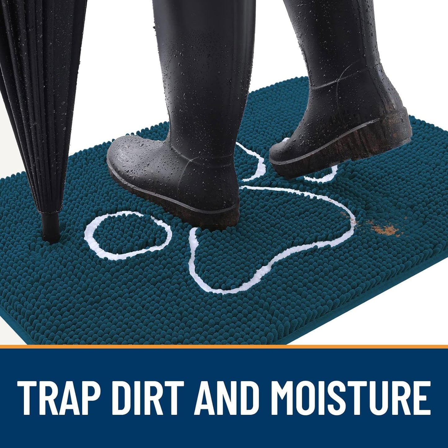 OLANLY Door Mat for Muddy Dog Paws 70x24, Absorbent Chenille Mud Doormat with Paw Print Design, Non-Slip Washable Doormat for Indoor Entryway, Quick-Dry Pet Bed Mats for Dirty Dogs, Atlantic Blue