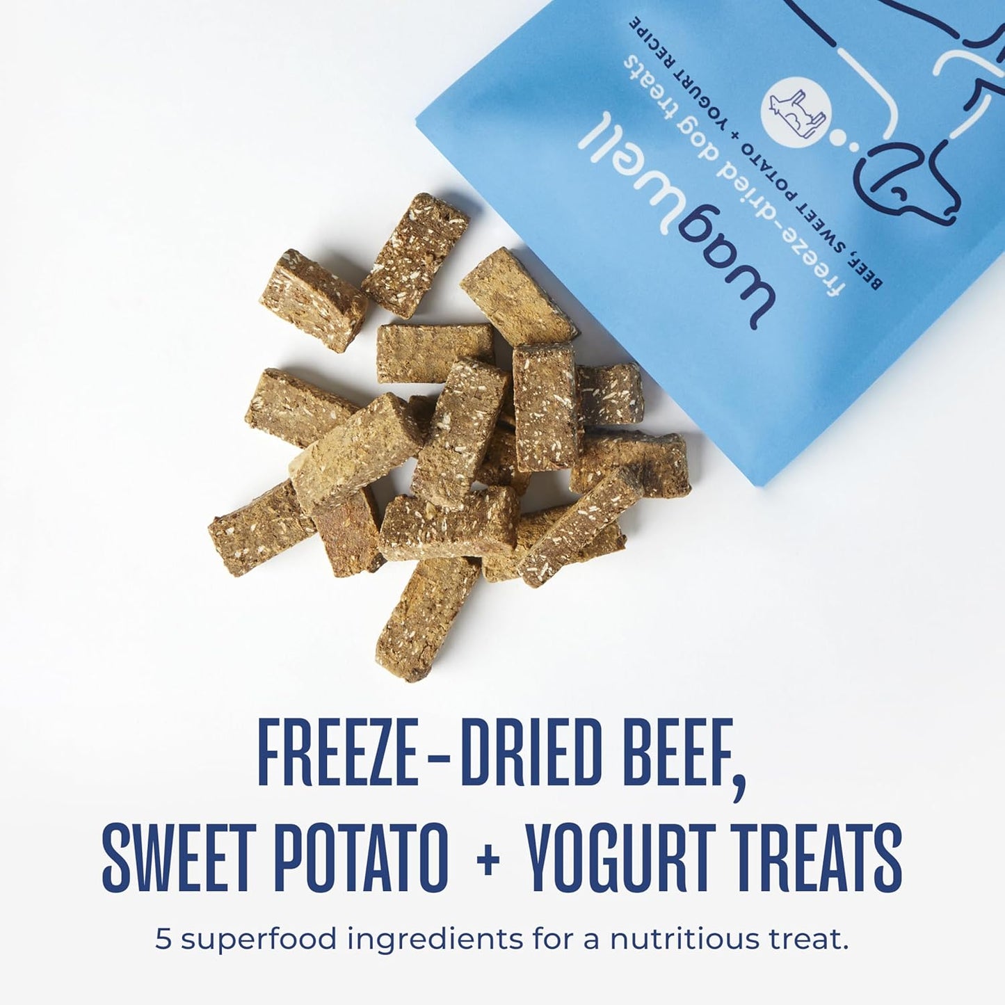 WagWell Freeze-Dried Treats - Beef, Sweet Potato, + Yogurt Recipe - Fully Cooked, High Protein Made in The USA - Minimally Processed & Vet Approved