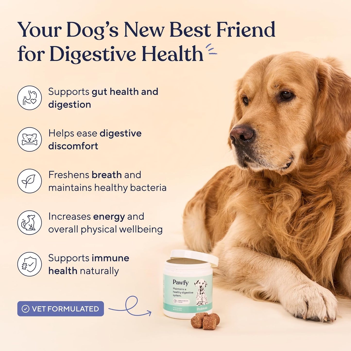 Pawfy Probiotics for Dogs | Supports Digestive Health, Diarrhea for Small, Large Dogs | Improves Gut Health | Anti Yeast Supplements | Skin Health Seasonal Allergies Support - 30 Chews (Bacon)