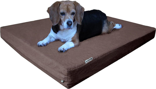 Dogbed4less Large Orthopedic Memory Foam Dog Bed for Medium to Large Dogs with Durable Waterproof Internal Case, Removable Washable Denim Cover + Bonus Pet Bed Case, 41X27X4 Fit 42X28 Dog Crate, Brown