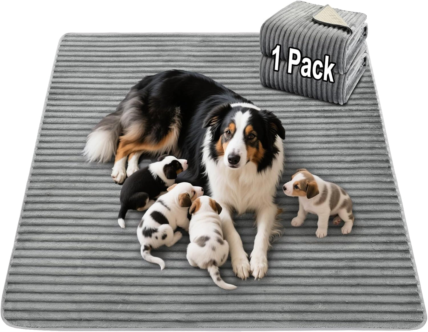 Flannel Washable Pee Pad for Dogs - 1 Pack Reusable Dog Pee Pads Extra Large, Fast Absorb Pet Playpen Mat with Non-Slip Back, Waterproof Puppy Training Pad. (Light Grey, 72" X 72")