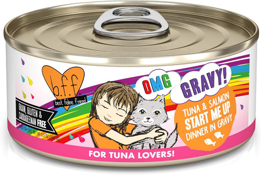Weruva B.F.F. OMG - Best Feline Friend Oh My Gravy!, Tuna & Salmon Start Me Up with Tuna & Salmon, 5.5oz Can (Pack of 8)