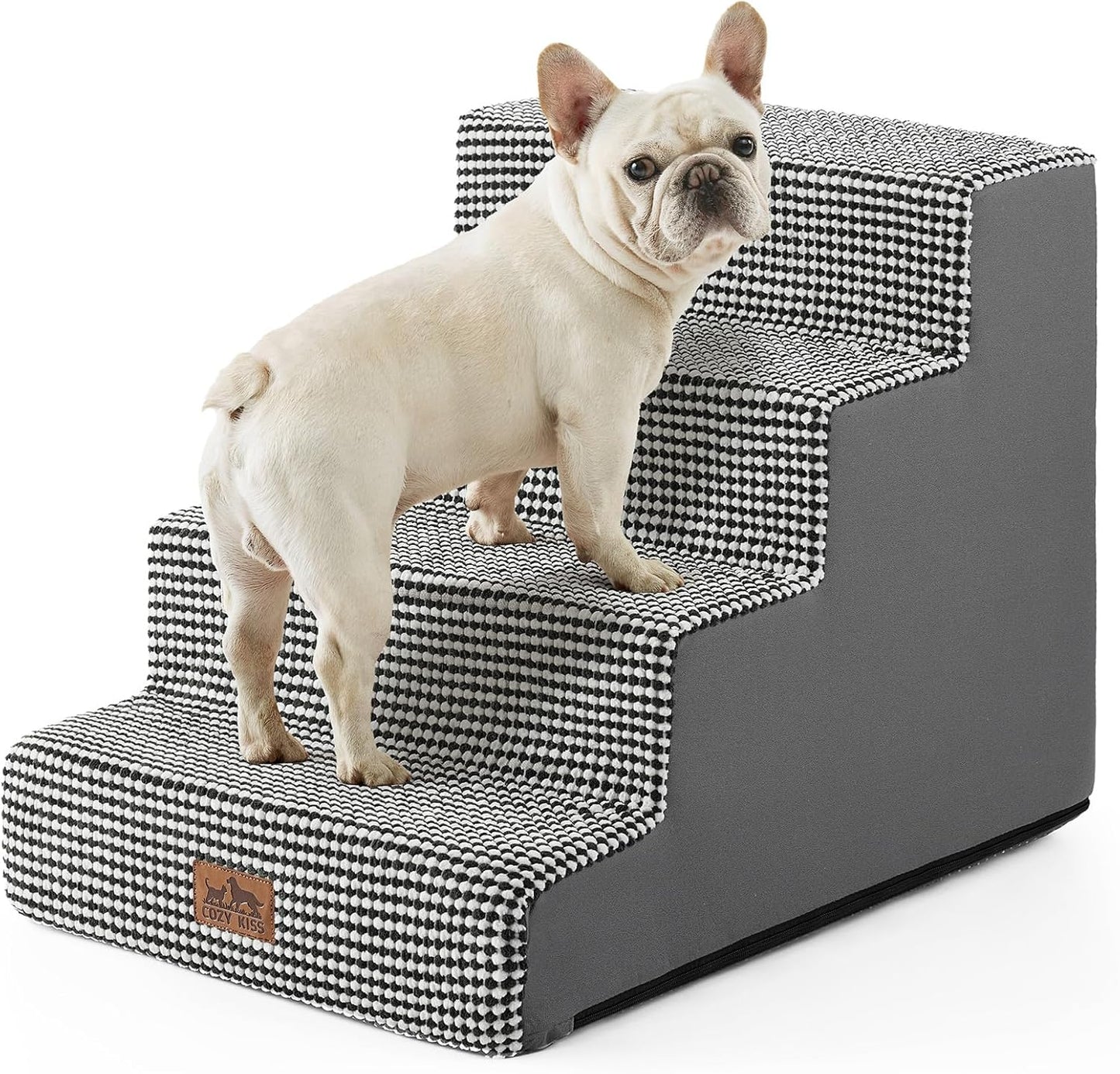 Dog Stairs for Small Dogs, 4 Tier Wider Pet Stairs for Couch and Beds, 17.7" H Non-Slip Dog Steps for Old Cats, Puppy, Small Medium Dogs, 17.7x23.6x17.7 inch, White Black