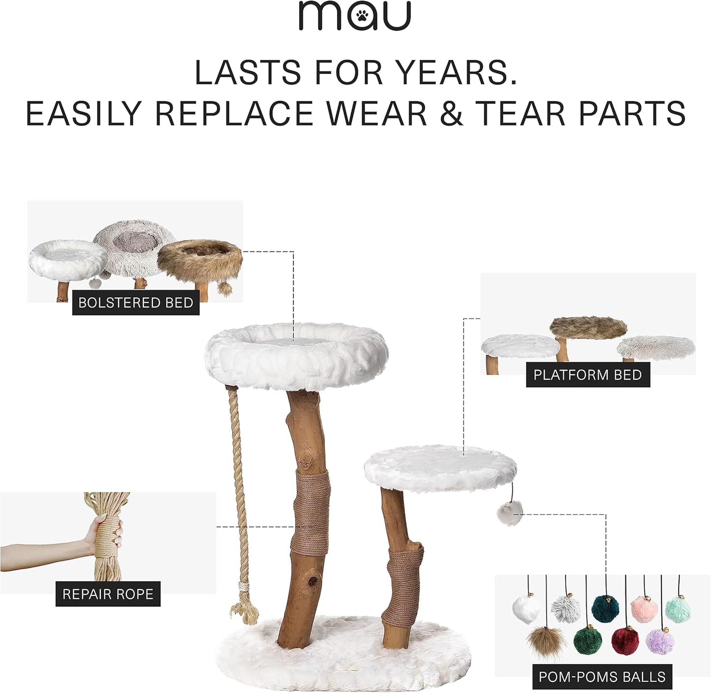 Mau Lifestyle Luxury Cat Tree: Modern Cat Condo & Luxury Wood Cat Tower; Natural Branch Scratching Tree & Cat Condo; Cat Gifts by Mau