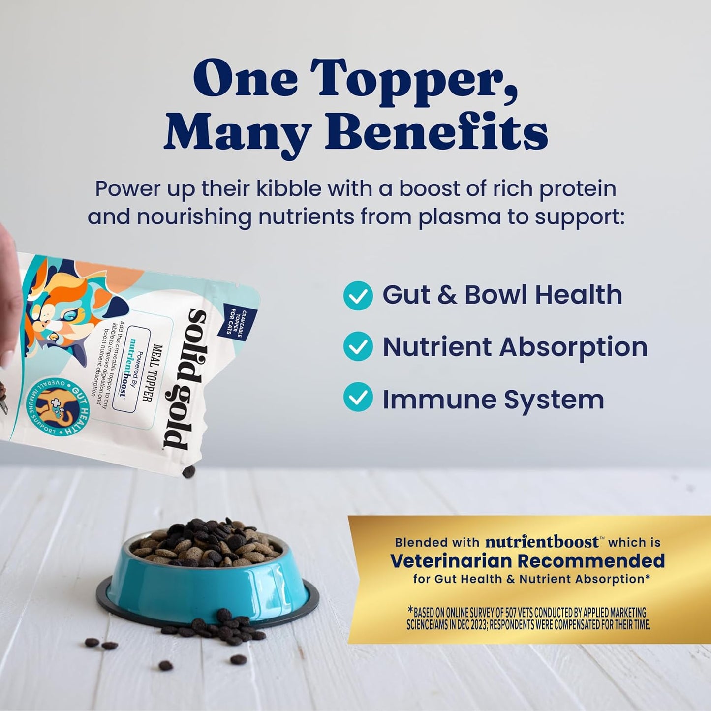 Solid Gold NutrientBoost™ Cat Food Toppers for Cats - High Protein Meal Topper & Crunchy Cat Treats for Indoor Cats w/Vitamins, Minerals & Amino Acids for Gut Health & Immune Support - All Ages - 1lb