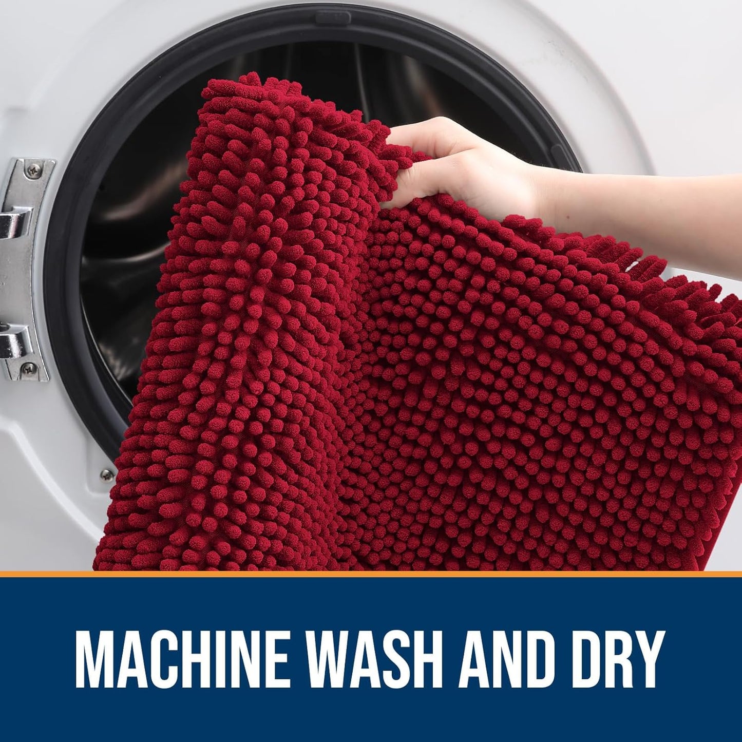 OLANLY Dog Door Mat for Muddy Paws 47x32, Absorbs Moisture and Dirt, Absorbent Non-Slip Washable Doormat, Quick Dry Chenille Mud Mat for Dogs, Entry Indoor Entryway Carpet for Inside Floor, Red