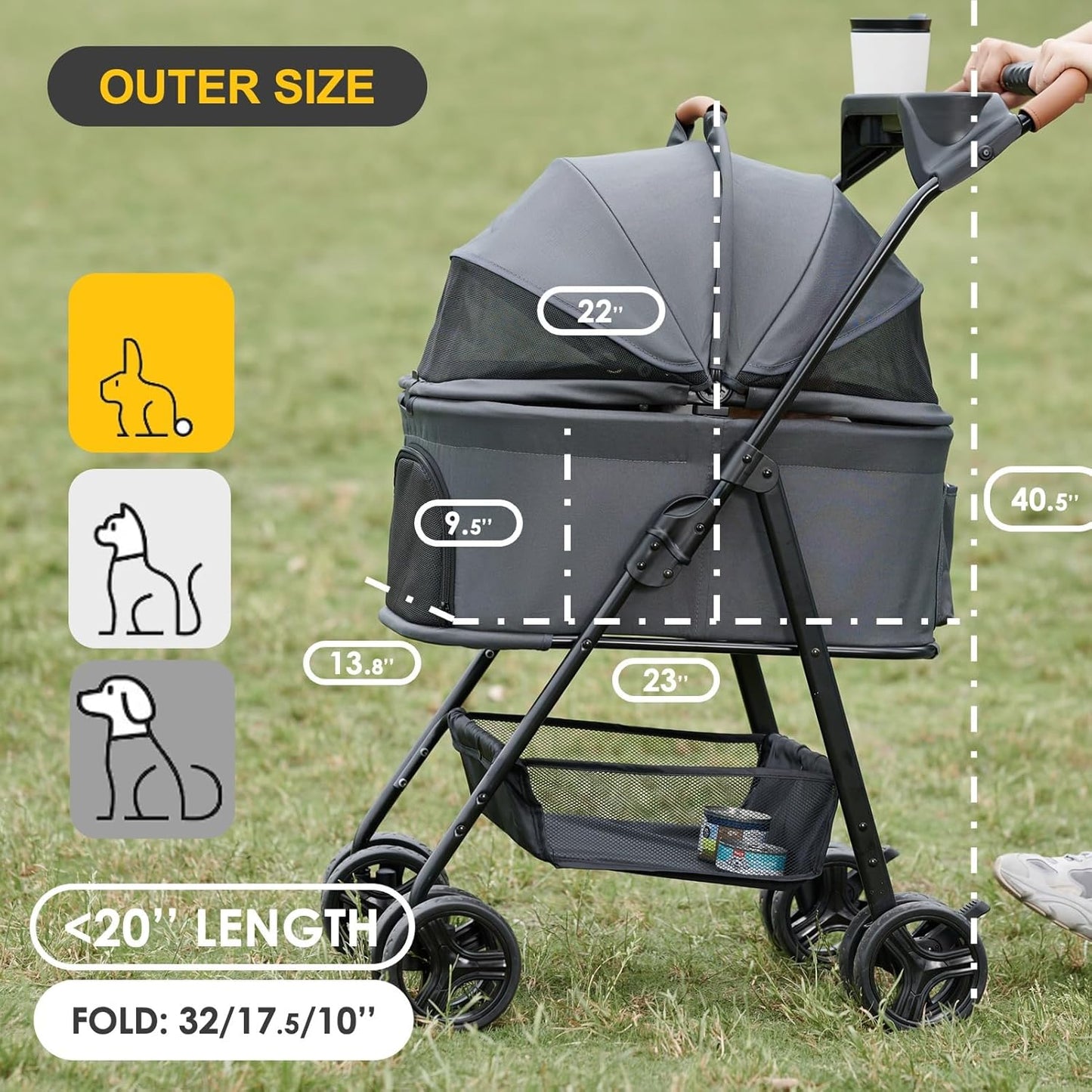 3 in 1 Pet Stroller with Removable Carrier, Folding Stroller for Small/Medium Dogs and Cats, Waterproof, All-Terrain, with Sun Shades, Car Seat