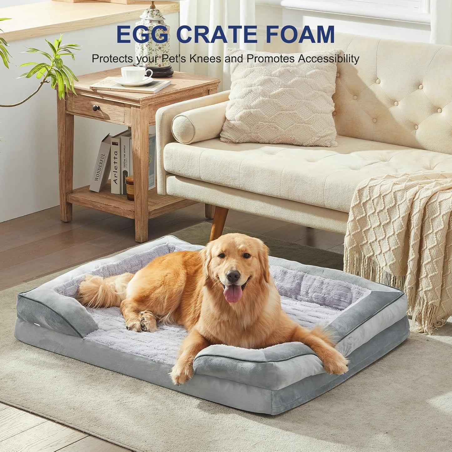 FURTIME Orthopedic Dog Bed for Medium Dogs - Washable Dog Sofa Beds Medium, Supportive Foam Pet Couch Bed with Removable Washable Cover, Waterproof Lining and Nonskid Bottom, Light Grey