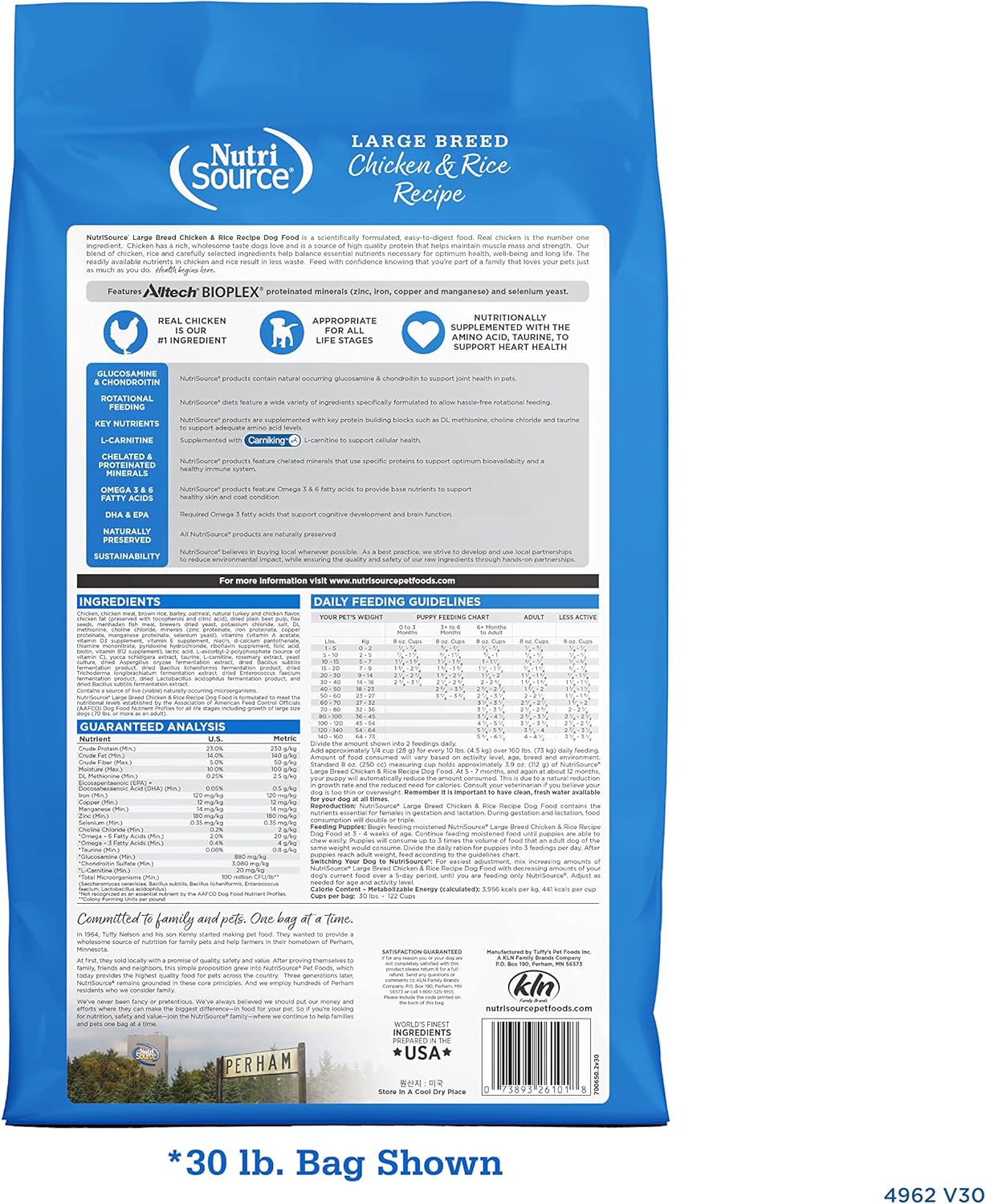 NutriSource Adult Dog Food, Made with Chicken and Rice, Large Breed, with Wholesome Grains, 30LB, Dry Dog Food