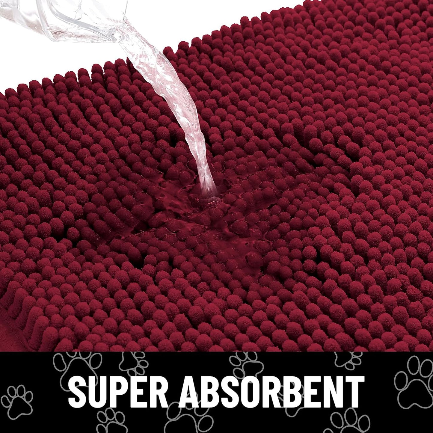 Smiry Dog Door Mat for Muddy Paws, Absorbent Dirt Trapper Non Slip Quick Dry Washable Chenille Mat for Mud Dogs, Entry Rug for Indoor and Outdoor (30x20 Inches, Burgundy)