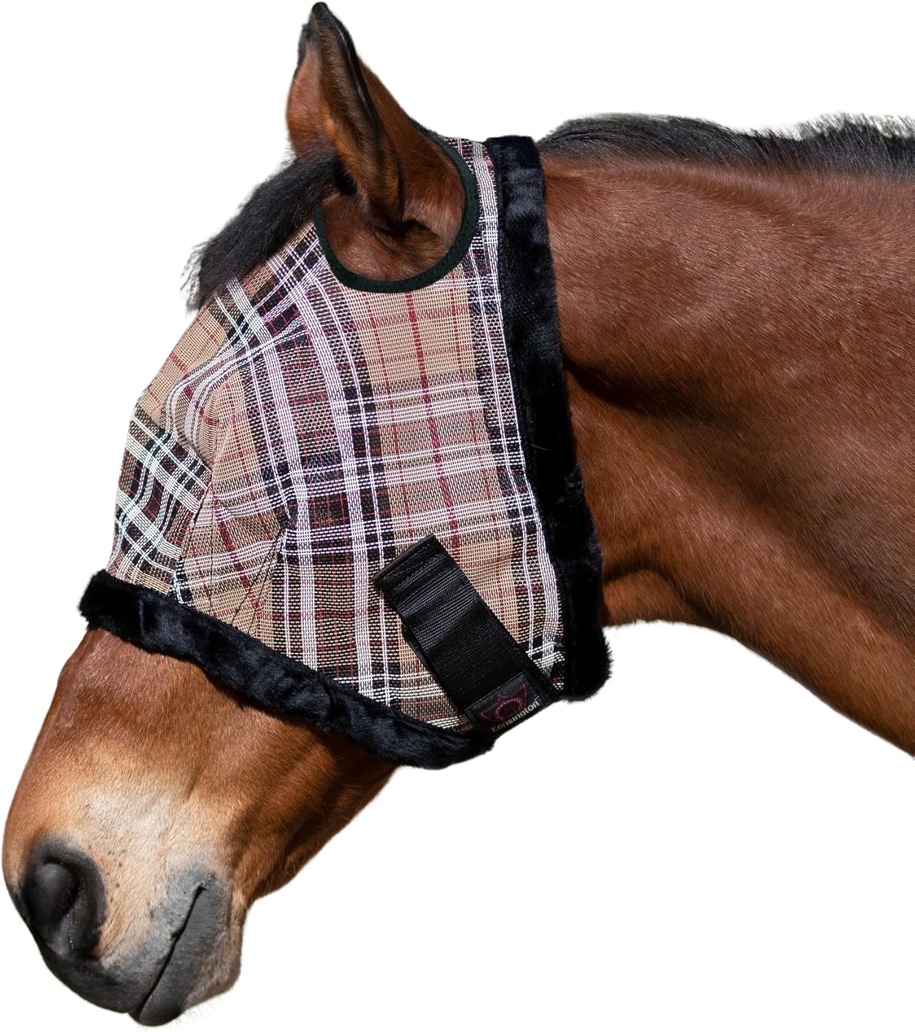 Kensington UV Fly Mask with Fleece Trim - Protective Mask with Dual Ear Opening & Forelock Freedom - XLarge, Deluxe Black
