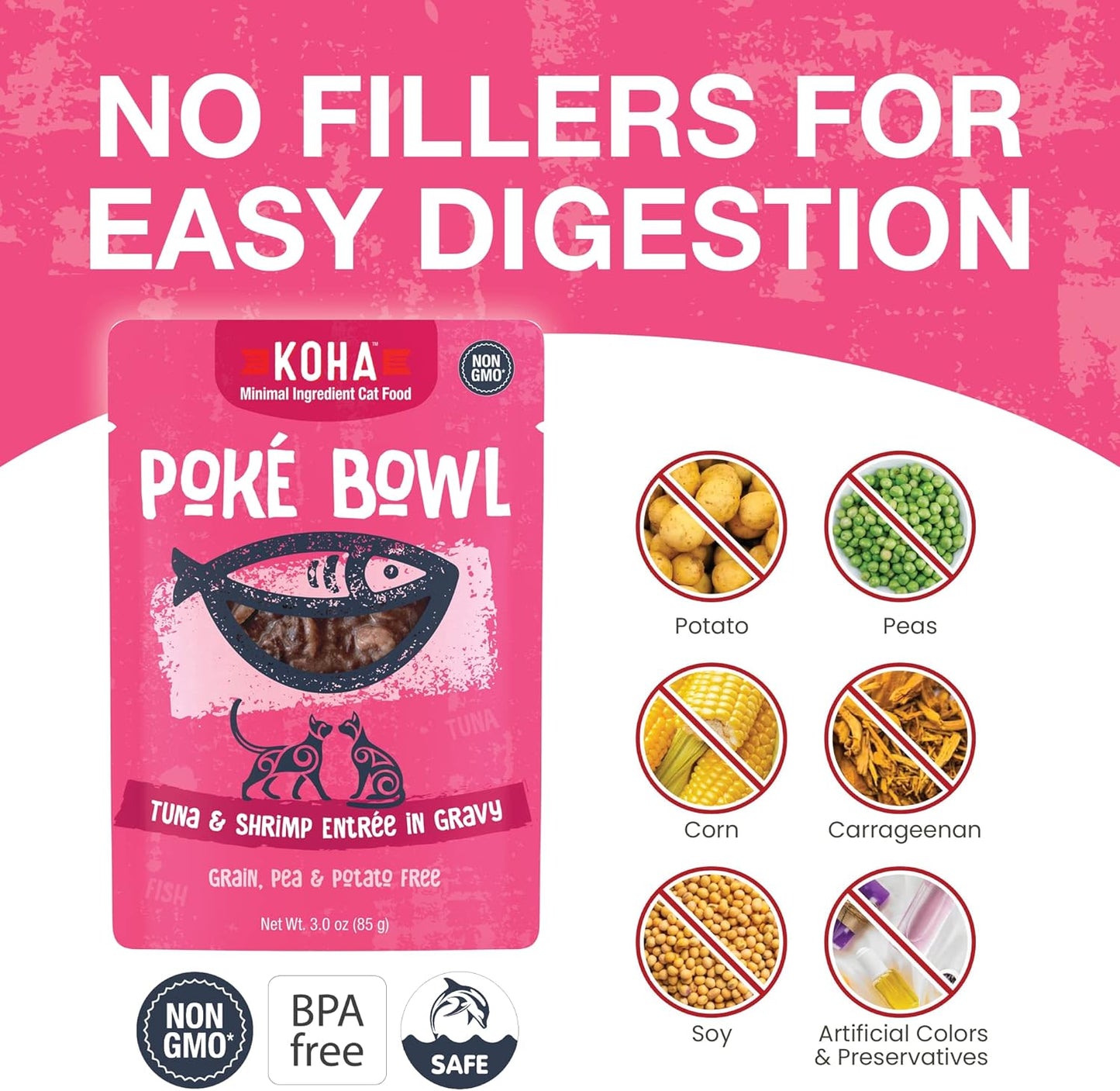 KOHA Poké Bowl Tuna & Shrimp Entree in Gravy for Cats, 12-Pack of 3oz Pouches