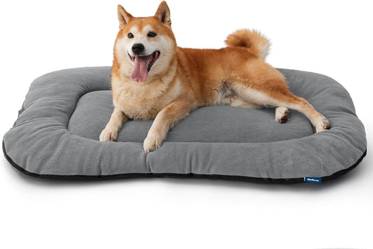 Bedsure Washable Dog Crate Pad for Large Dogs, Anti-Slip Puppy Kennel Dog Bed for Crate - Ultra Soft Fleece Flat Thin Pet Mat (Not Chew Proof), Light Grey 35"x22"