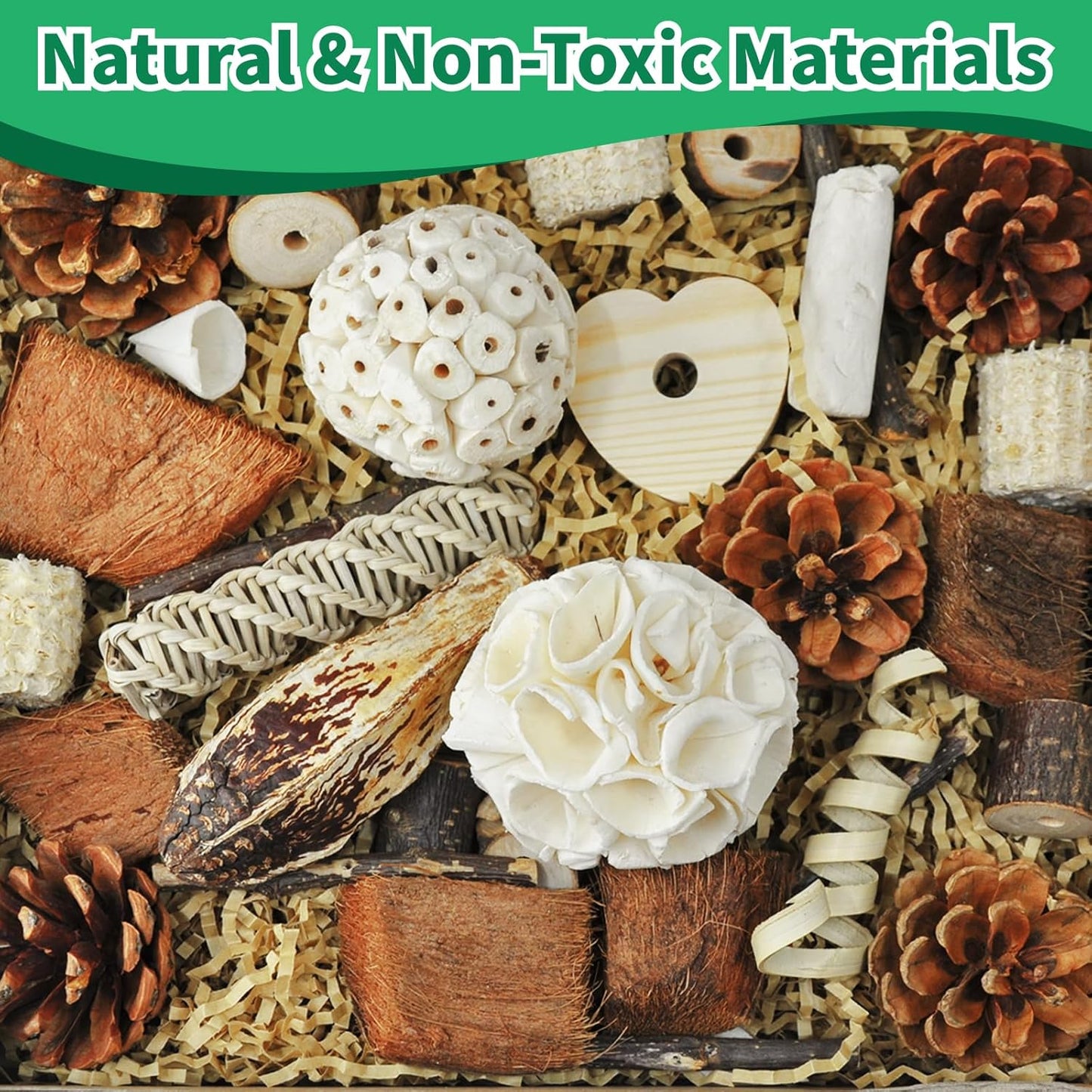 Natural Bird Foraging & Parrot Shredding Toys Box - Interactive Chewing and Foraging Toys for Parakeets, Cockatiels, Conures, Love Birds, and Small to Medium Birds