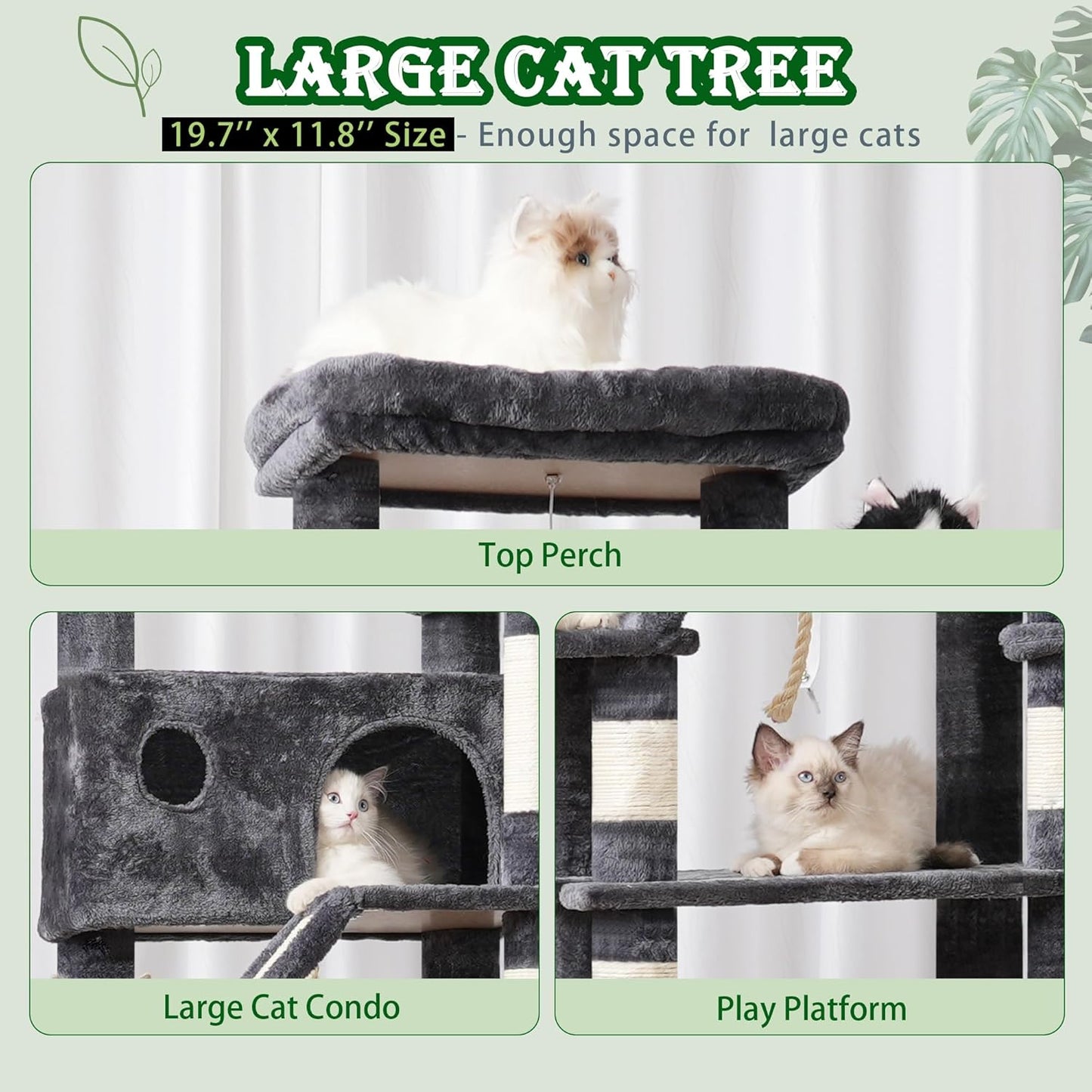 Cat Tree for Large Cats, 78.7"(200cm) Tall Cat Tower for Indoor Cats Multiple Cats with Large Top Perch, Cat Condo, Cat Hammcok, Cat Scratching Post, Dark Gray GCT031G