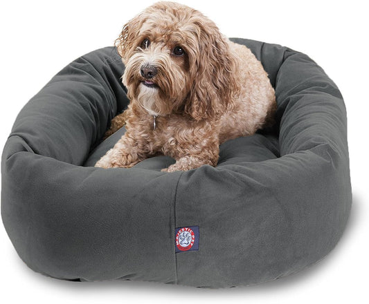 Majestic Pet 32 Inch Suede Calming Dog Bed Washable 32x23x7 (Inch) – Cozy Soft Round Donut Dog Bed with Spine Support for Dogs to Rest Their Head - Pet Bed Medium – Gray