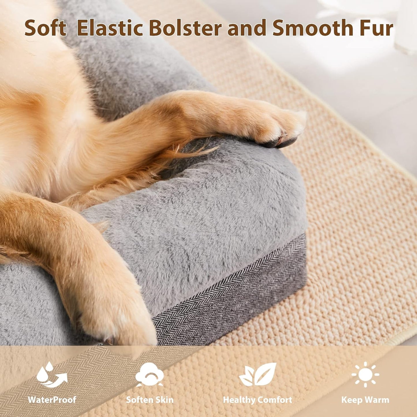 BFPETHOME XL Extra Orthopedic Dog Bed for Large Dogs – Washable Couch-Style Pet Bed with Supportive Bolster Sides, Removable Waterproof Cover, Non-Slip Bottom, Comfortable Dog Bed for Better Sleeping