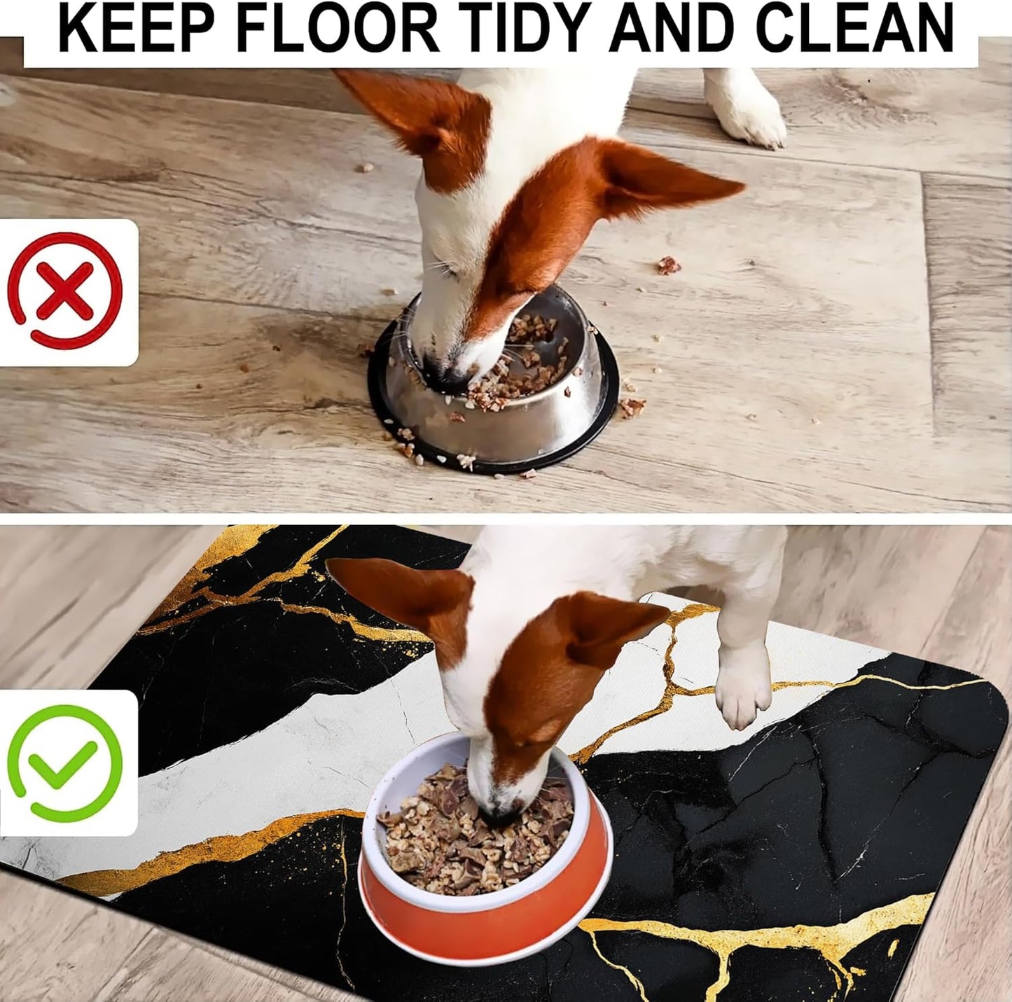 Black Gold Marble Dog Cat Food Mat-Absorbent Placemat for Food and Water Bowl, Waterproof Non Slip Rubber Backing Dog Food Mats for Floors, Pet Supplies 12 * 20 inch