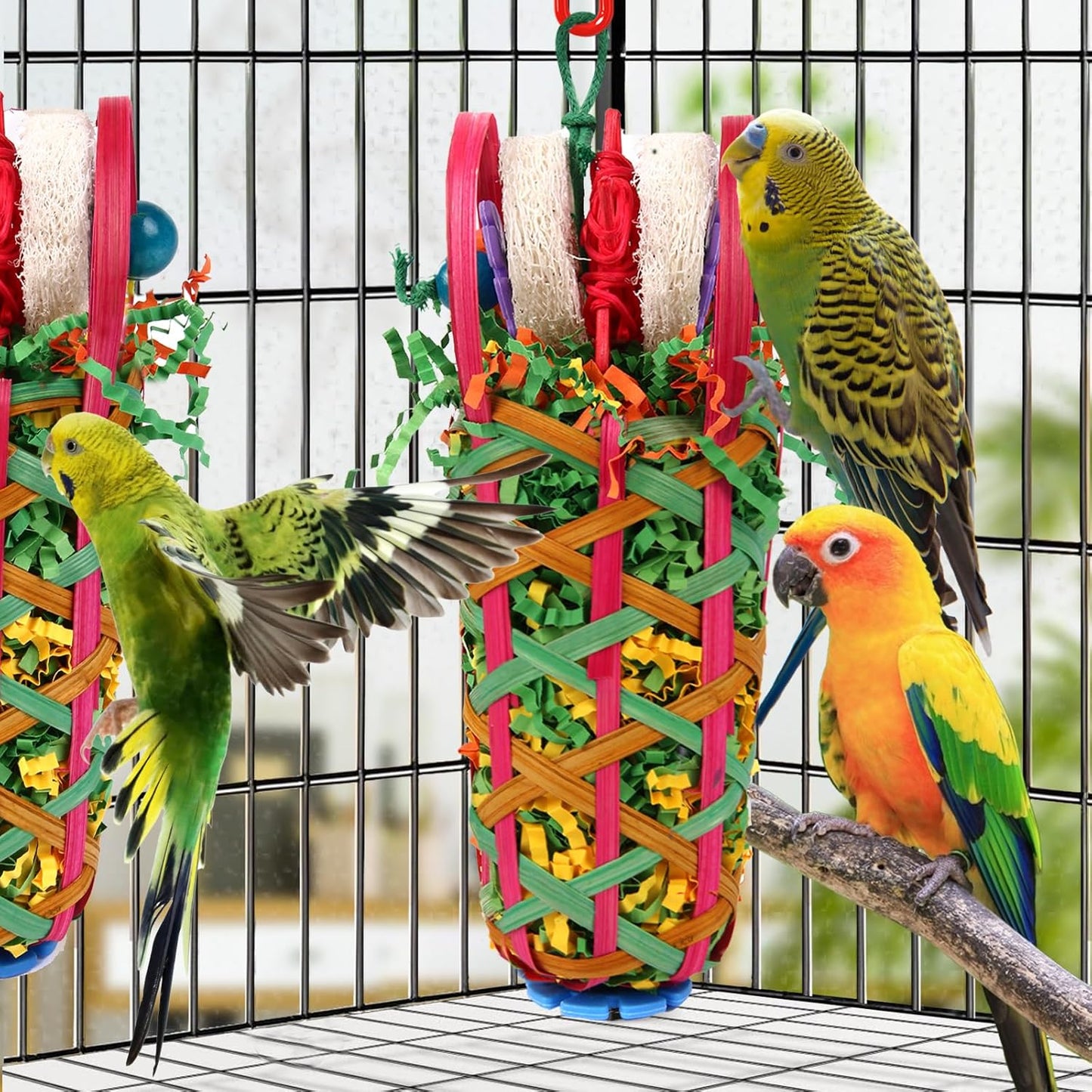 Kyouki Parakeets Toys, 2 PCS Bird Chewing Toys – Perfect for Cockatoos, Conures, Love Birds, Small & Medium Parrots, Fun Foraging & Tearing Bird Cage Accessories