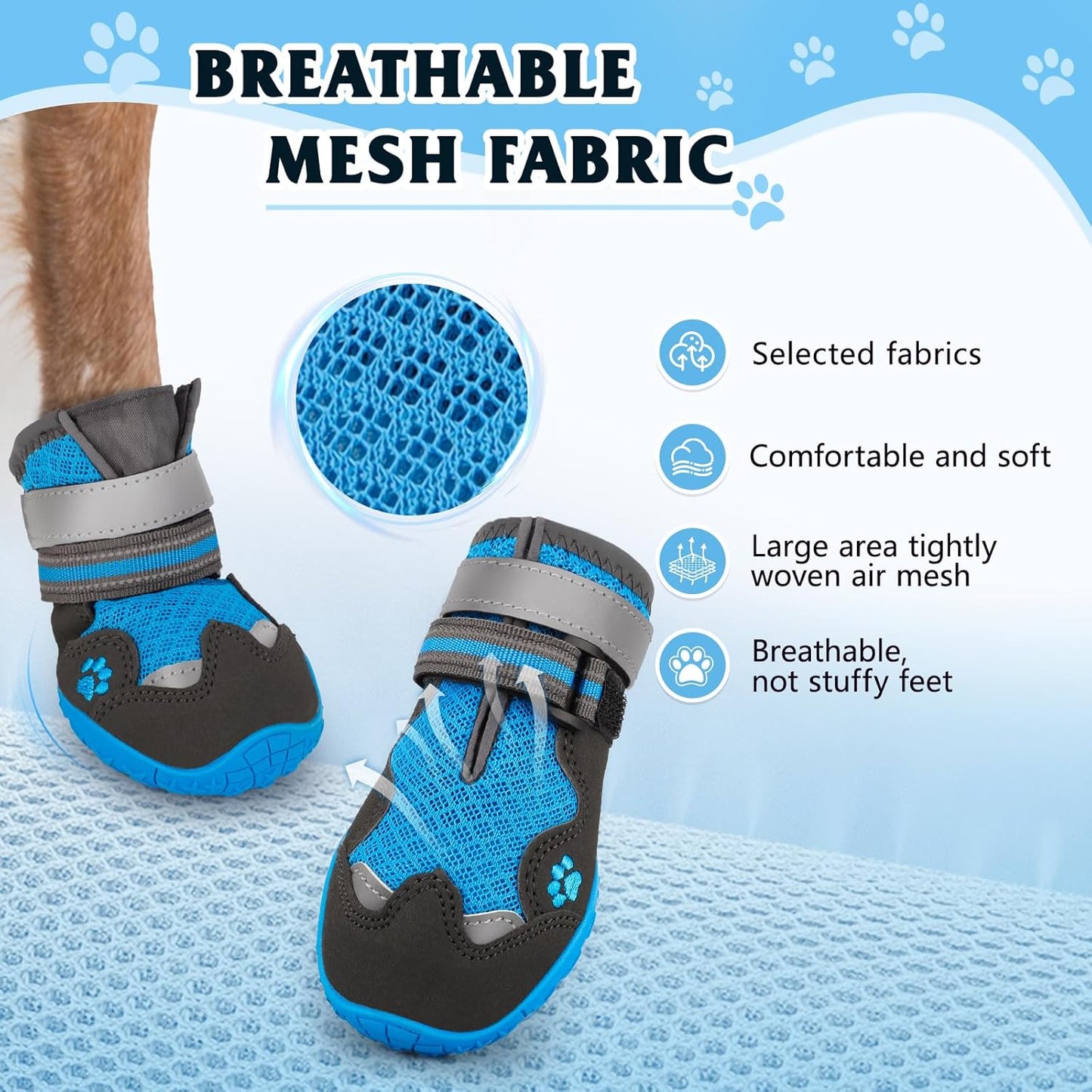Dog Shoes for Large Medium Small Dog, Mesh Breathable Dog Shoes for Hot Pavement, Anti-Slip Dogs Boots Paw Protectors with Reflective for Outdoor Walking Indoor Hardfloors (Size 3)