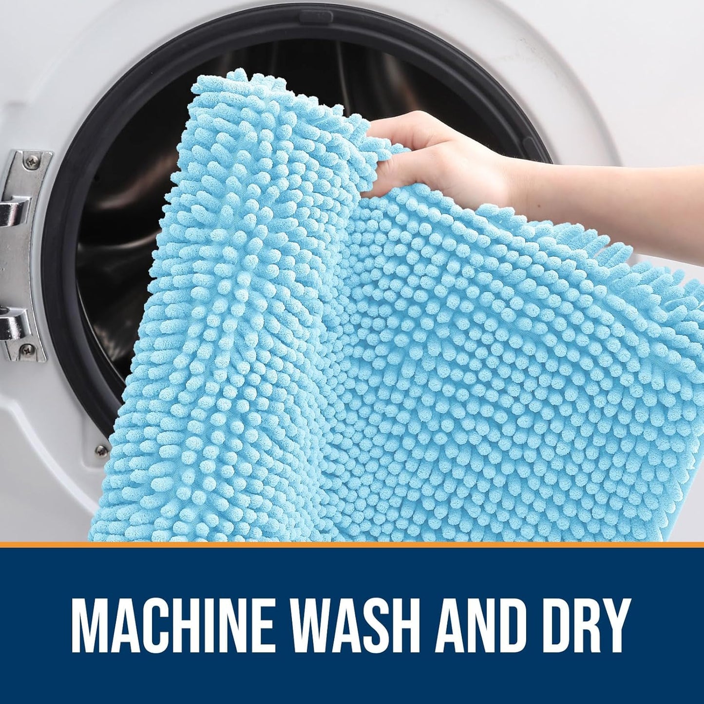 OLANLY Dog Door Mat for Muddy Paws 70x24, Absorbs Moisture and Dirt, Absorbent Non-Slip Washable Doormat, Quick Dry Chenille Mud Mat for Dogs, Entry Indoor Entryway Carpet for Inside Floor, Blue