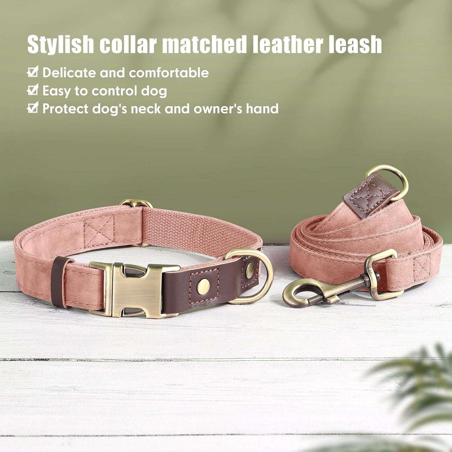 Didog Soft PU Leather Dog Collar for Large Dogs,Classic Adjustable Dog Collars with Quick Release Metal Buckle,Easy Clean and Comfortable with Nylon Lining,Pink,L Neck 15-23"
