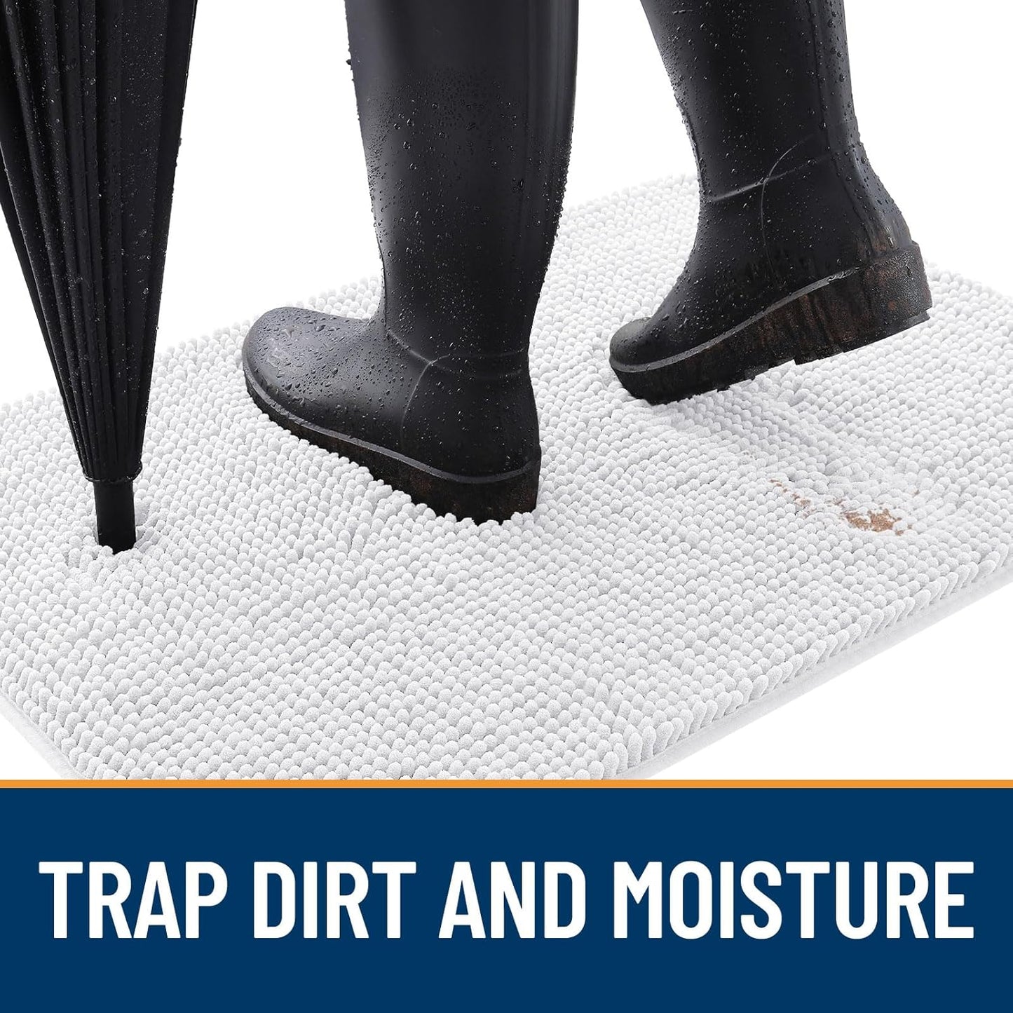 OLANLY Dog Door Mat for Muddy Paws 44x24, Absorbs Moisture and Dirt, Absorbent Non-Slip Washable Doormat, Quick Dry Chenille Mud Mat for Dogs, Entry Indoor Entryway Carpet for Inside Floor, White